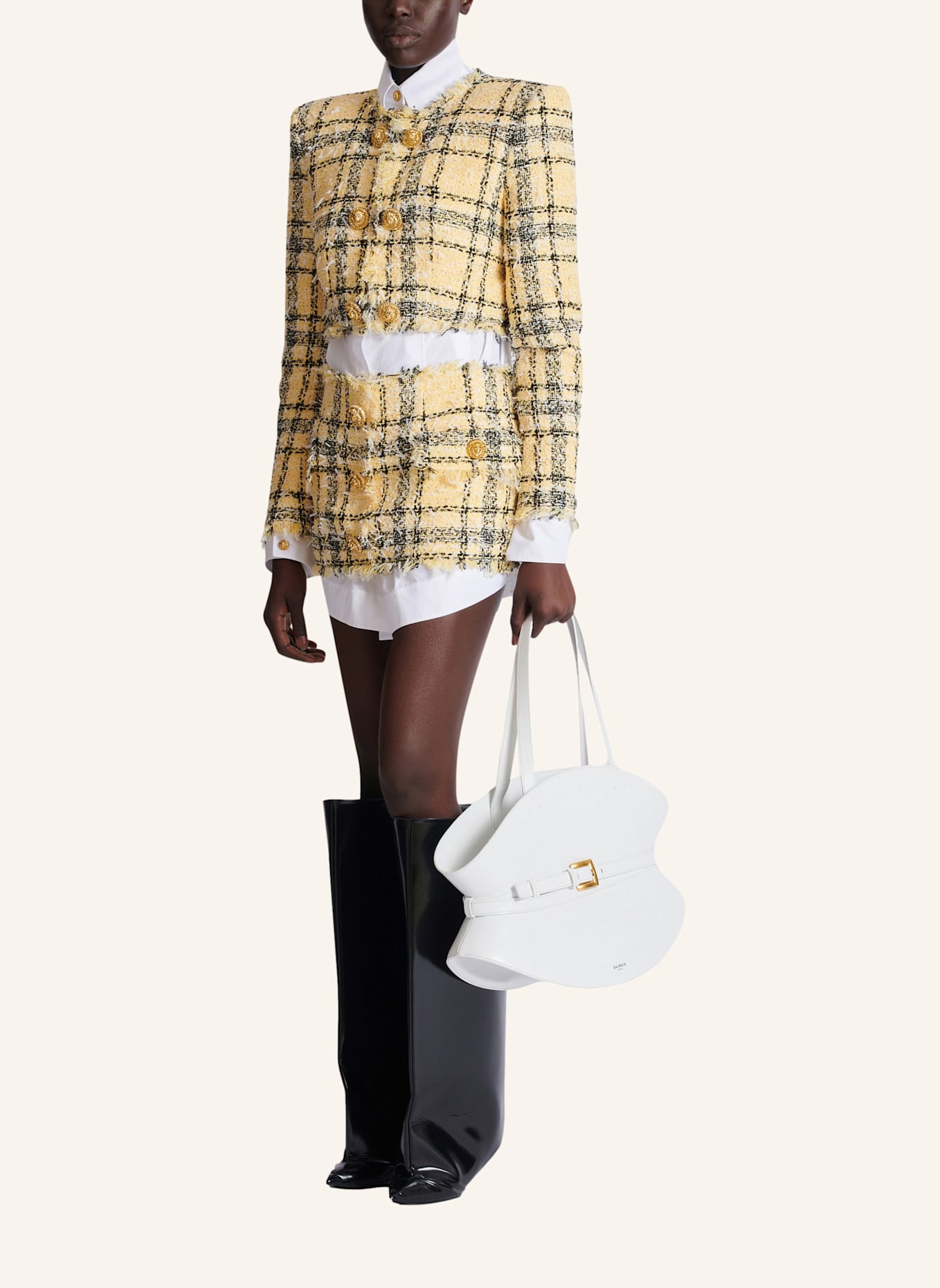 BALMAIN Mittelgroße Tasche Shuffle aus Kalbsleder: WEISS