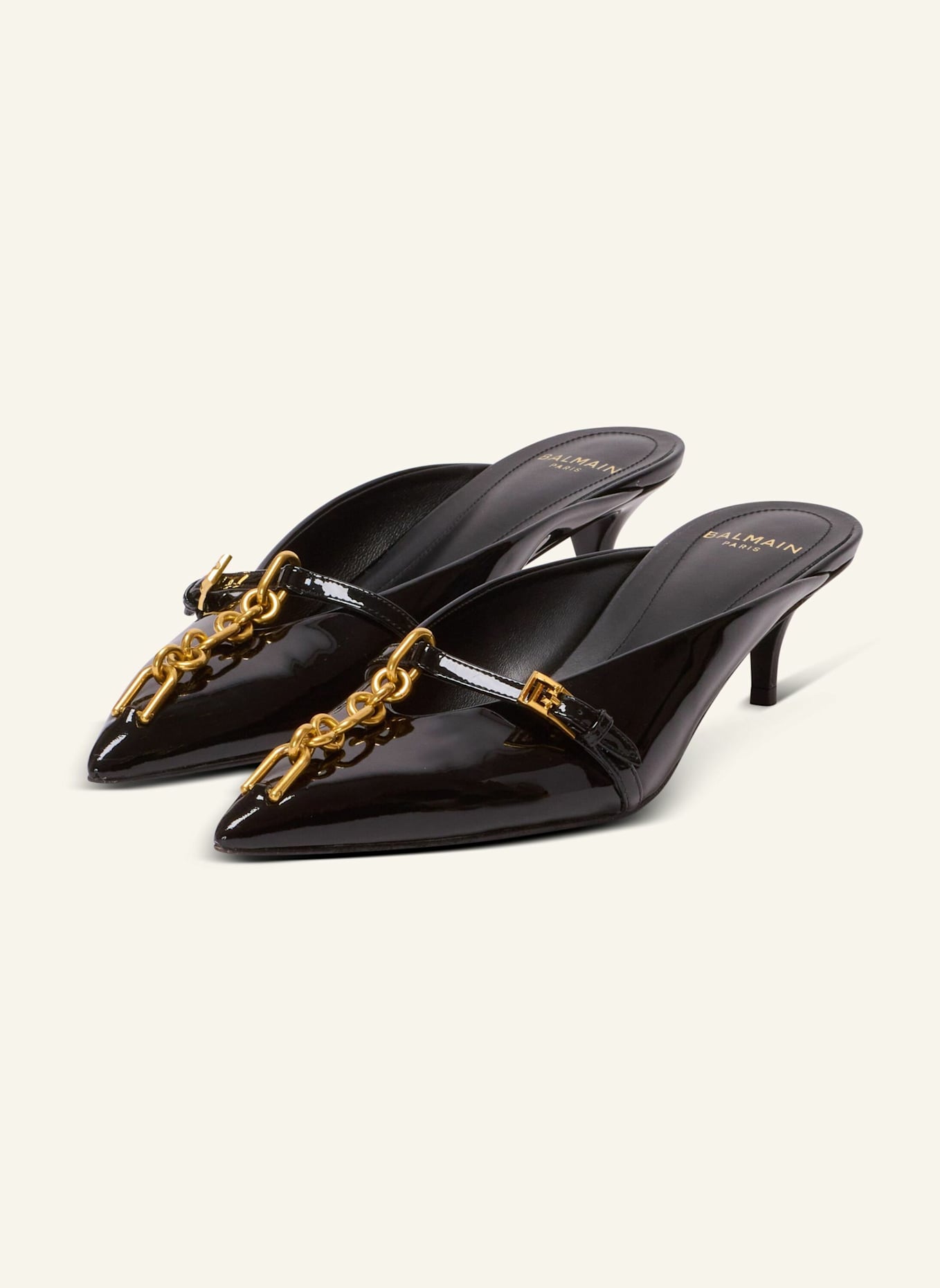 BALMAIN Sync Pantoletten aus Lackleder mit spitzer Zehenpartie: SCHWARZ