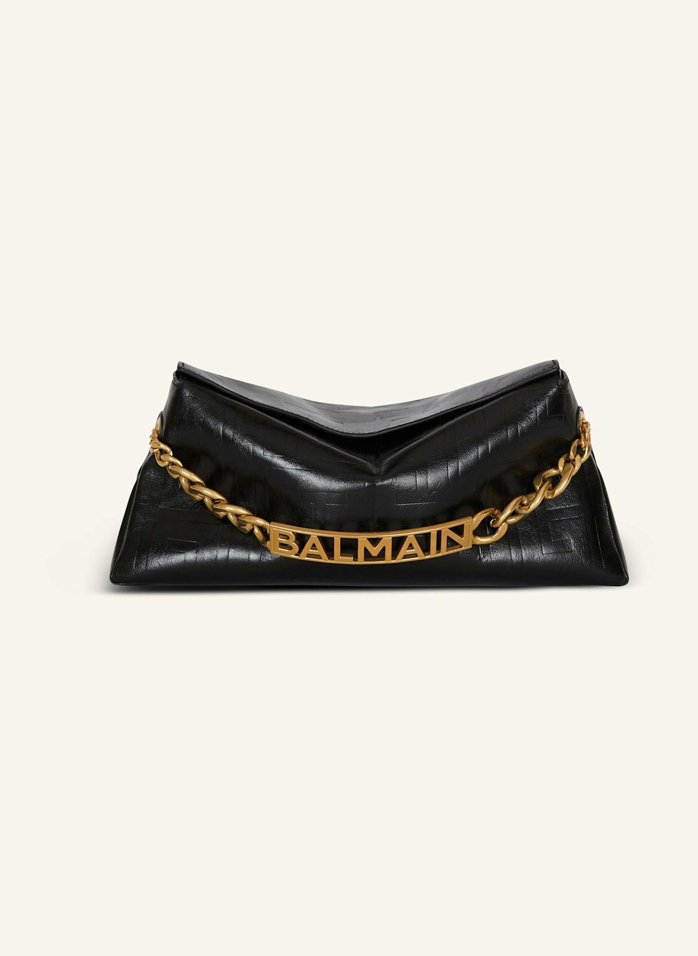 BALMAIN Clutch 1945 Soft aus geknittertem Kalbsleder: SCHWARZ