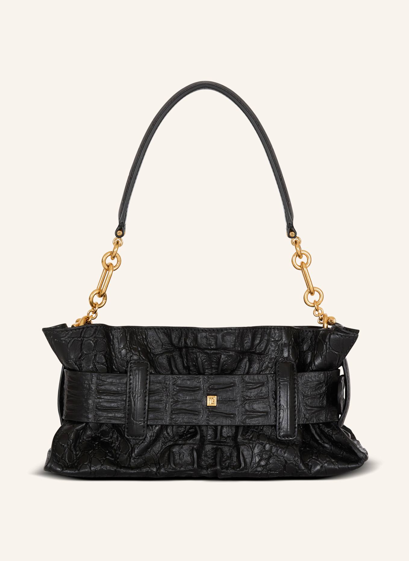 BALMAIN Mini-Tasche Anthem aus Leder mit Kroko-Prägung: SCHWARZ