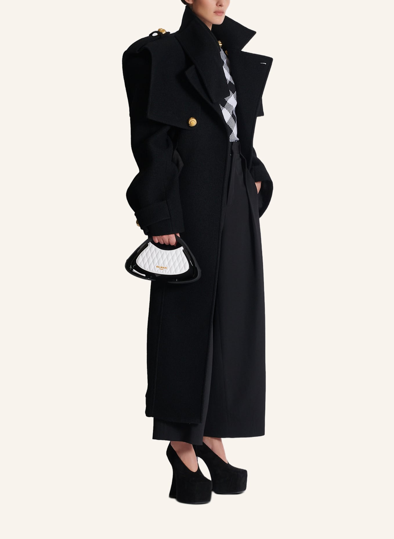 BALMAIN Kleine zweifarbige gesteppte Tasche Jolie Madame: WEISS