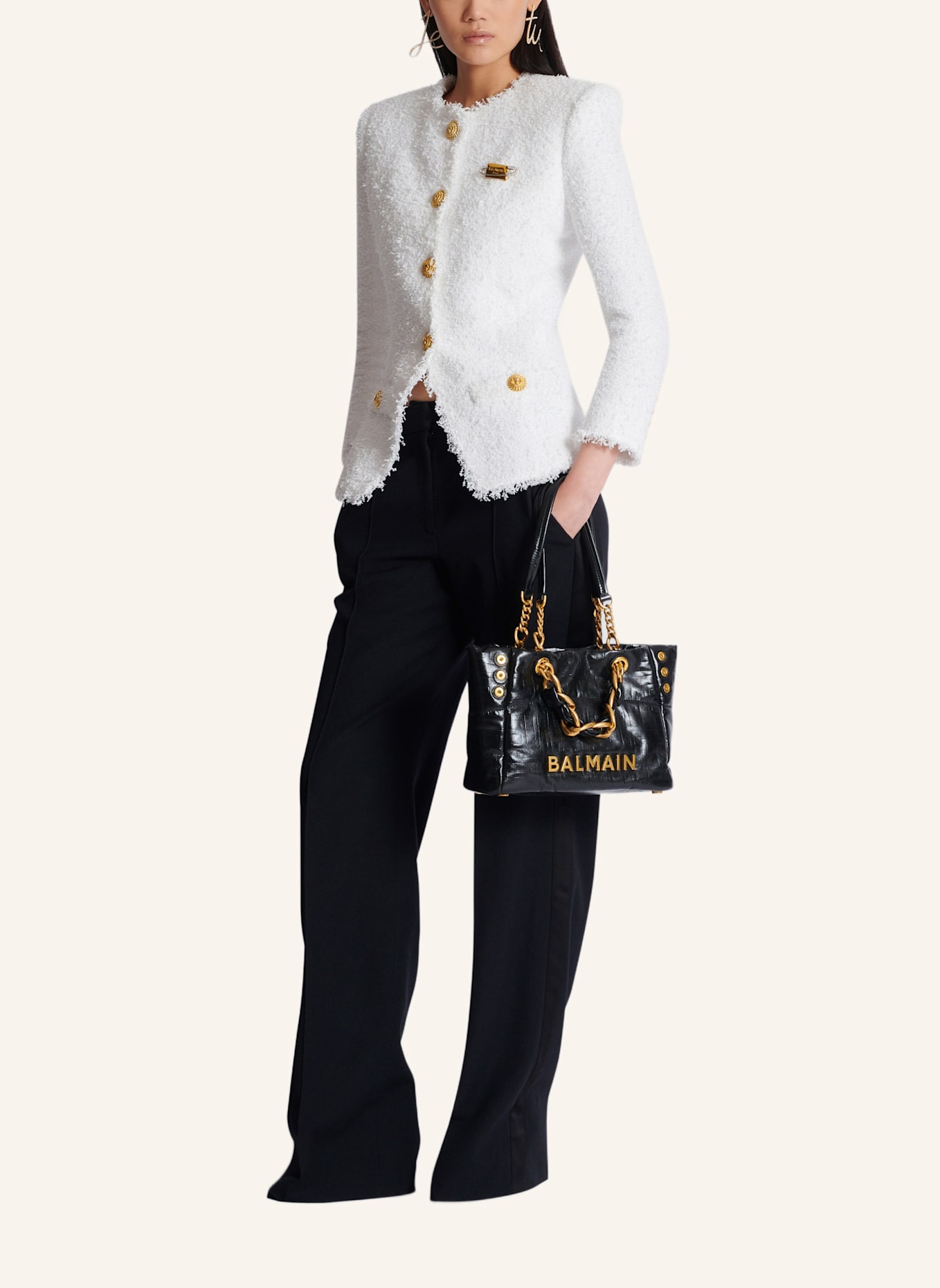 BALMAIN Kleiner Shopper 1945 Soft aus rissigem Kalbsleder: SCHWARZ