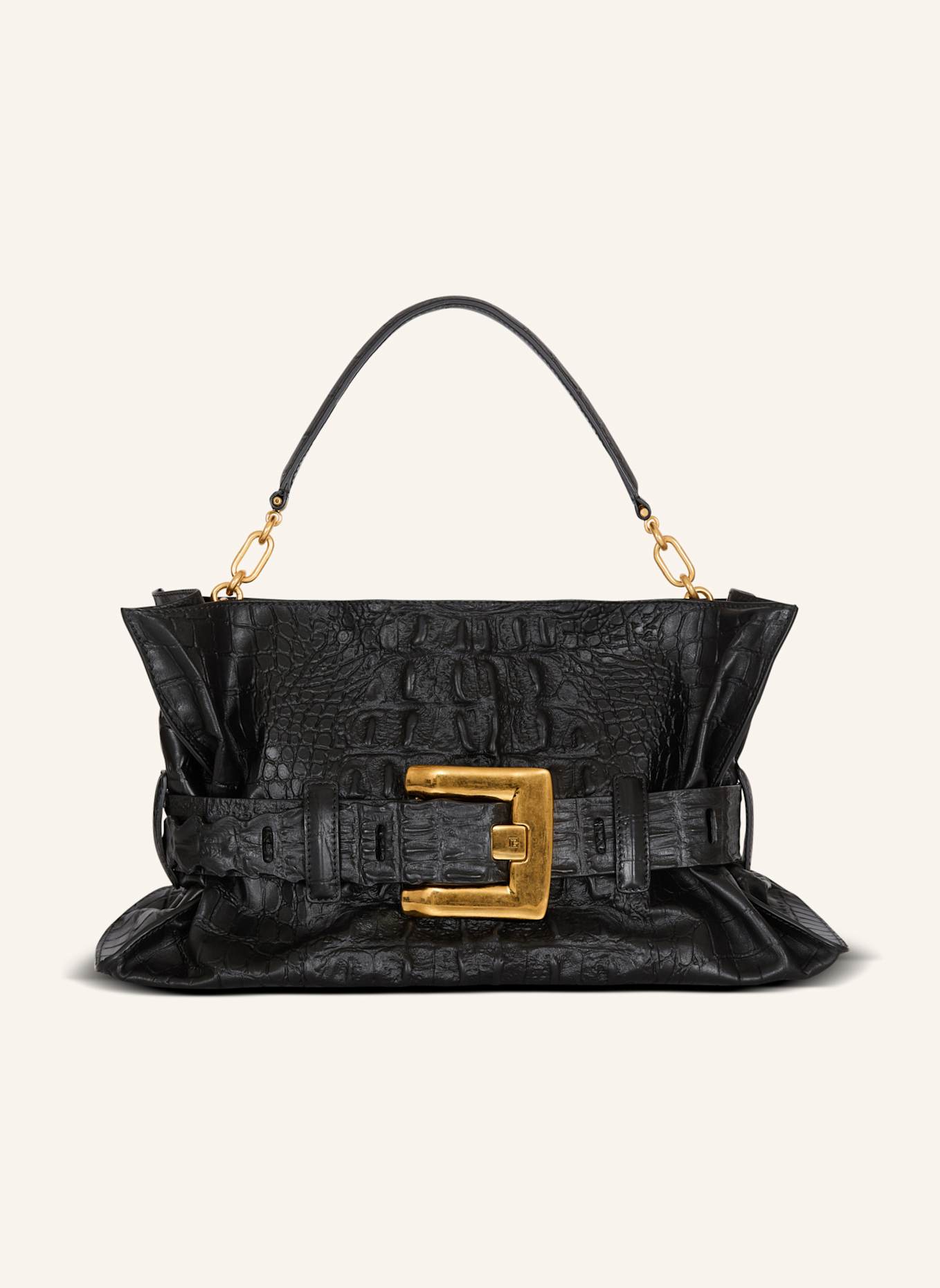 BALMAIN Mittelgroße Tasche Anthem aus Kalbsleder mit Kroko-Prägung: SCHWARZ