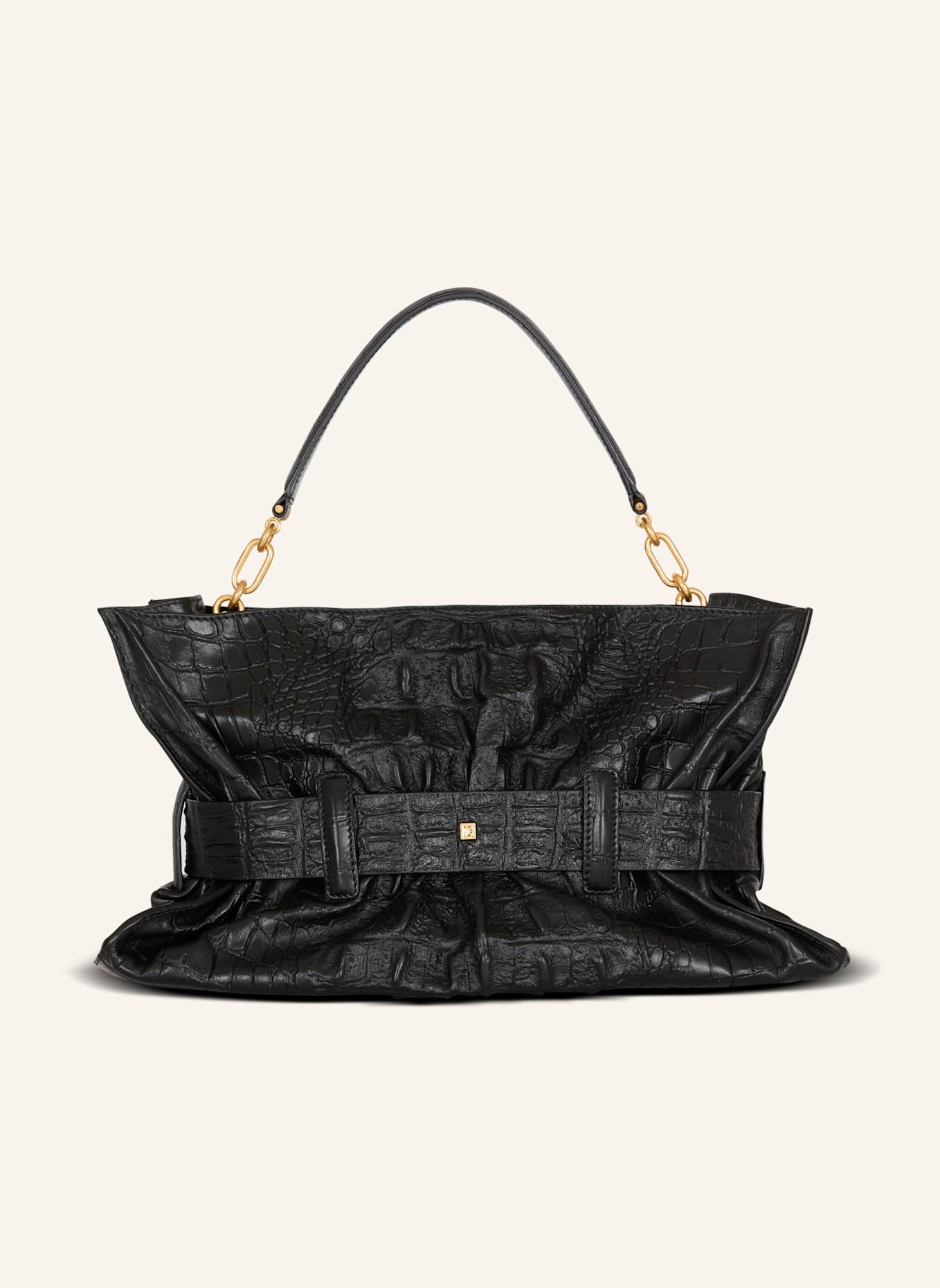 BALMAIN Mittelgroße Tasche Anthem aus Kalbsleder mit Kroko-Prägung: SCHWARZ