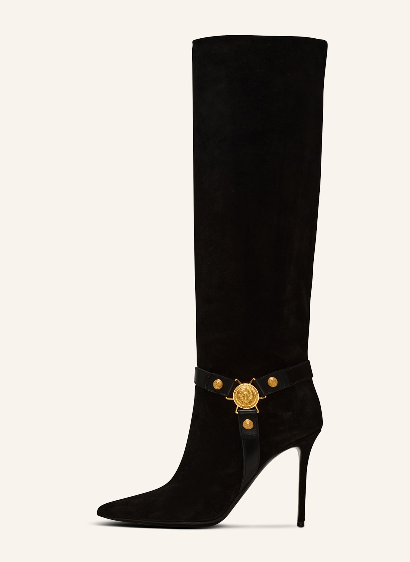 BALMAIN Stiefel Eva mit Absätzen aus plissiertem Wildleder: SCHWARZ