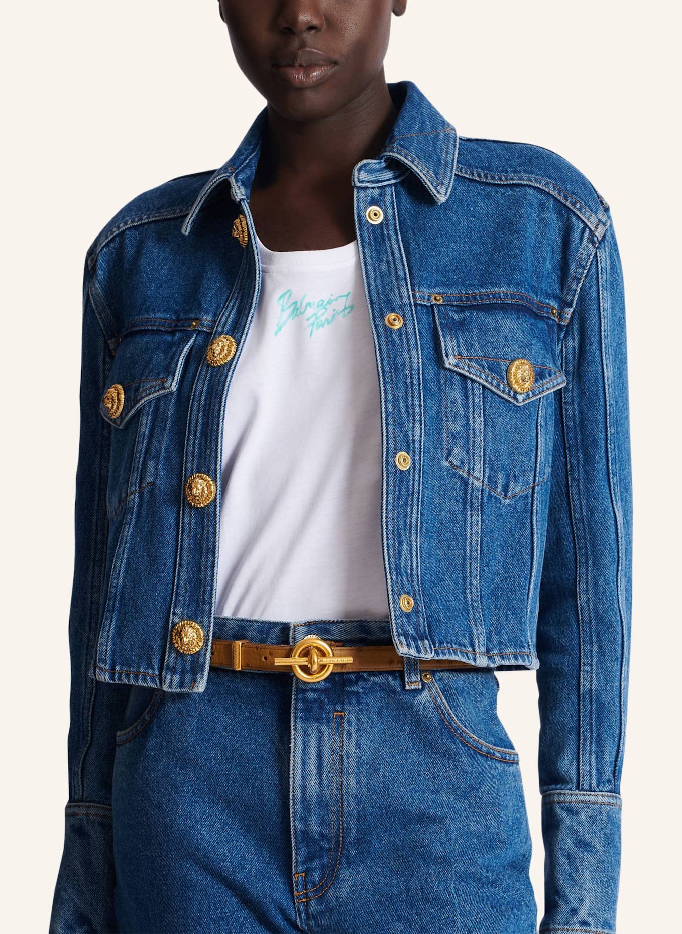 BALMAIN Gürtel T-Bar aus geprägtem Kalbsleder: BRAUN