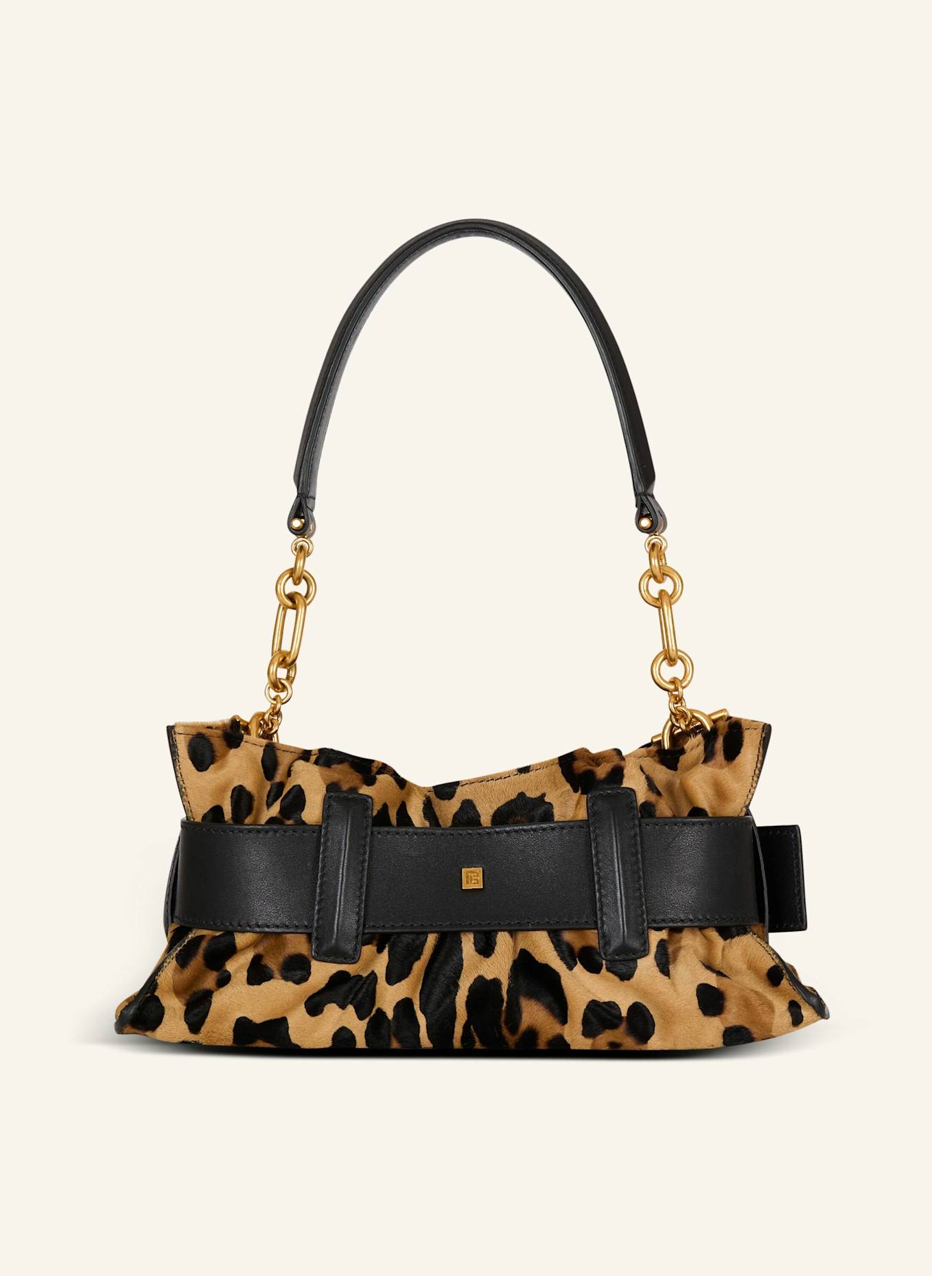BALMAIN Anthem Mini-Tasche aus „Pony“-Leder mit Leopardenmuster: BRAUN