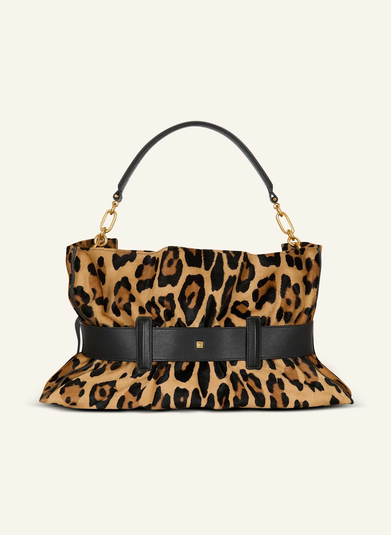 BALMAIN Anthem Tasche mittelgroß aus „Pony“-Leder mit Leopardenmuster: BRAUN