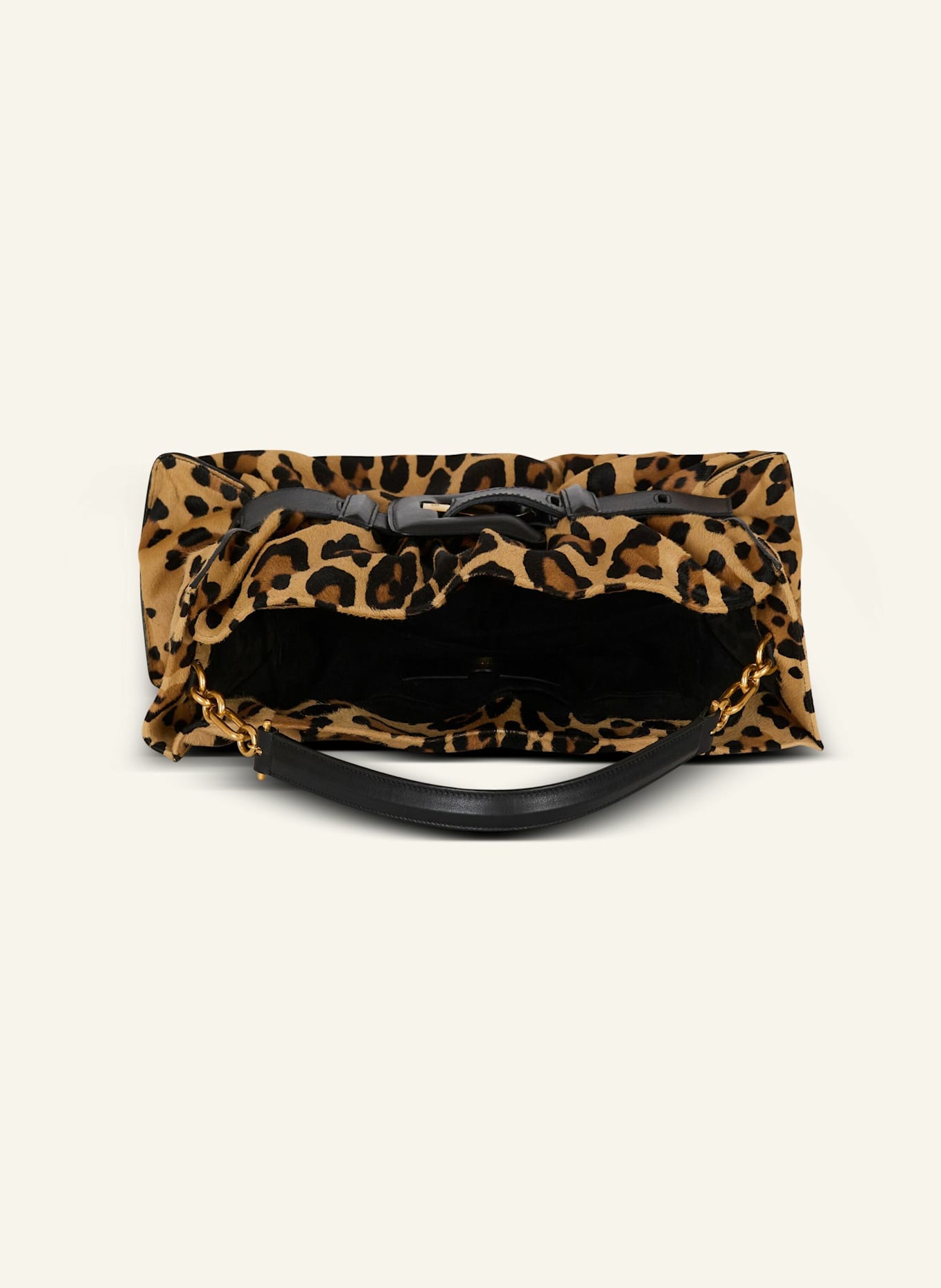 BALMAIN Anthem Tasche mittelgroß aus „Pony“-Leder mit Leopardenmuster: BRAUN