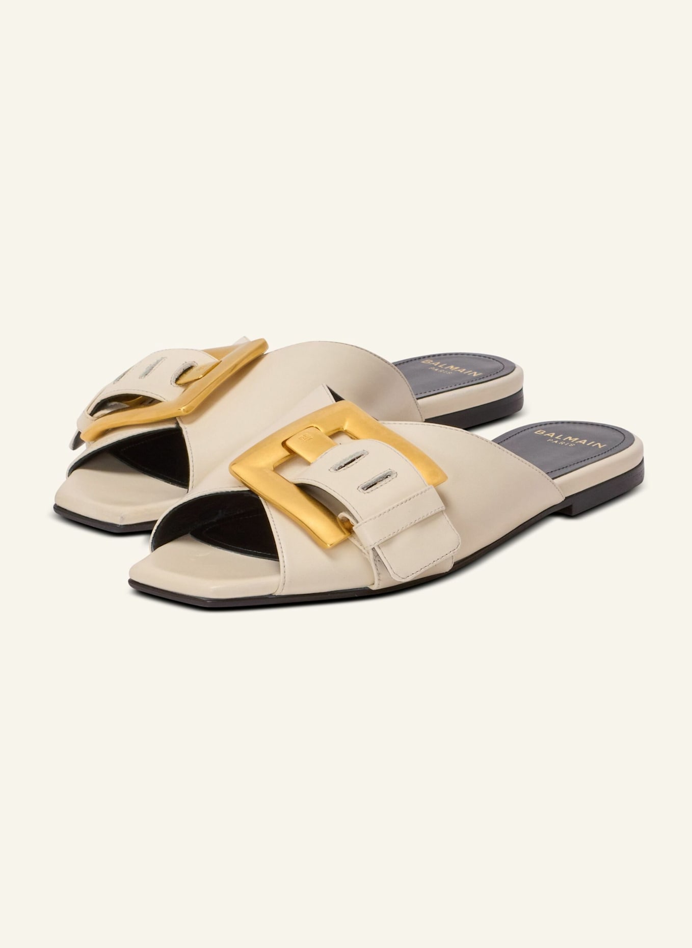 BALMAIN Anthem flache Sandalen aus Leder: KHAKI