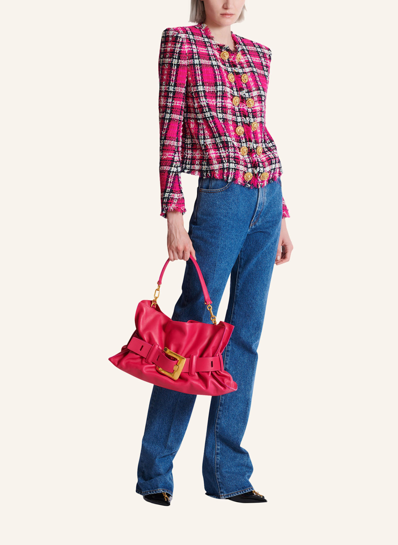 BALMAIN Mittelgroße Tasche Anthem aus Kalbsleder: ROSA