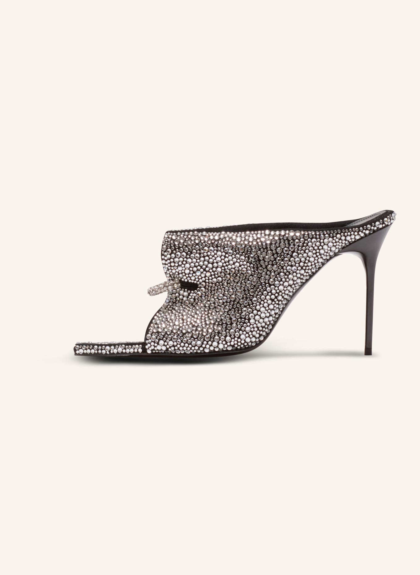 BALMAIN Pantoletten aus Strass und Wildleder mit Piercing vorne: SILBER