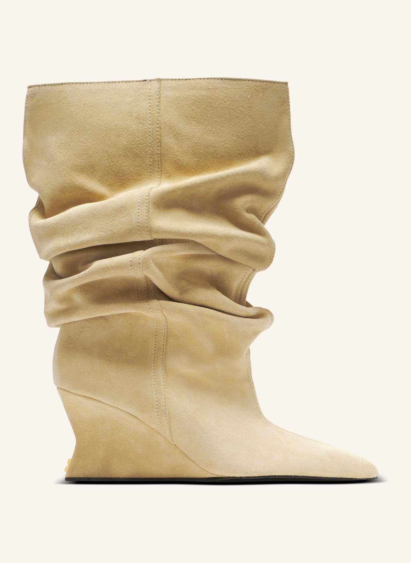 BALMAIN Drapierte Stiefeletten mit Keilabsatz aus Wildleder: KHAKI