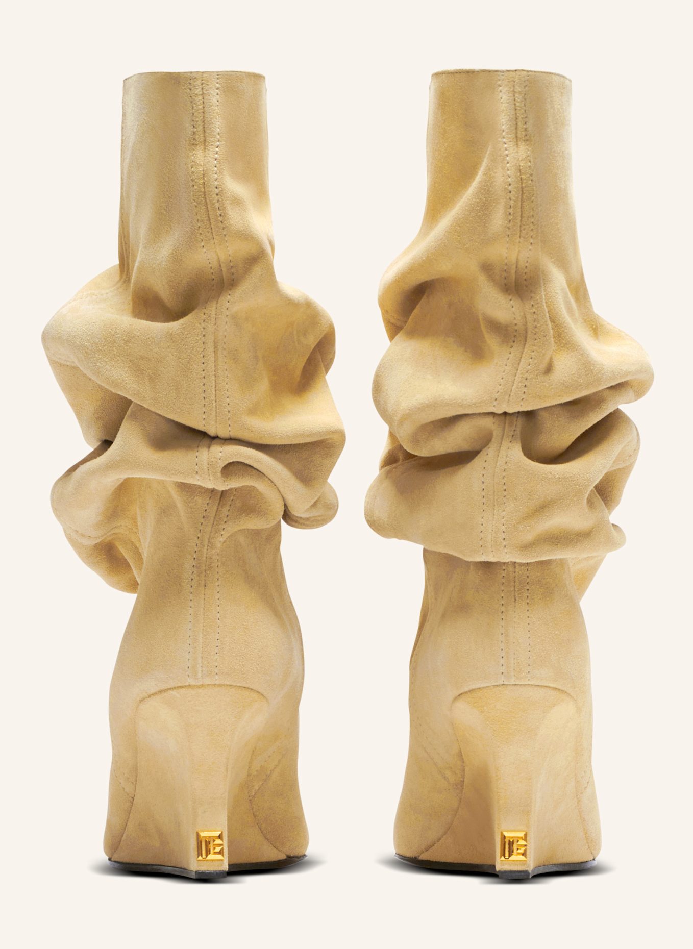 BALMAIN Drapierte Stiefeletten mit Keilabsatz aus Wildleder: KHAKI