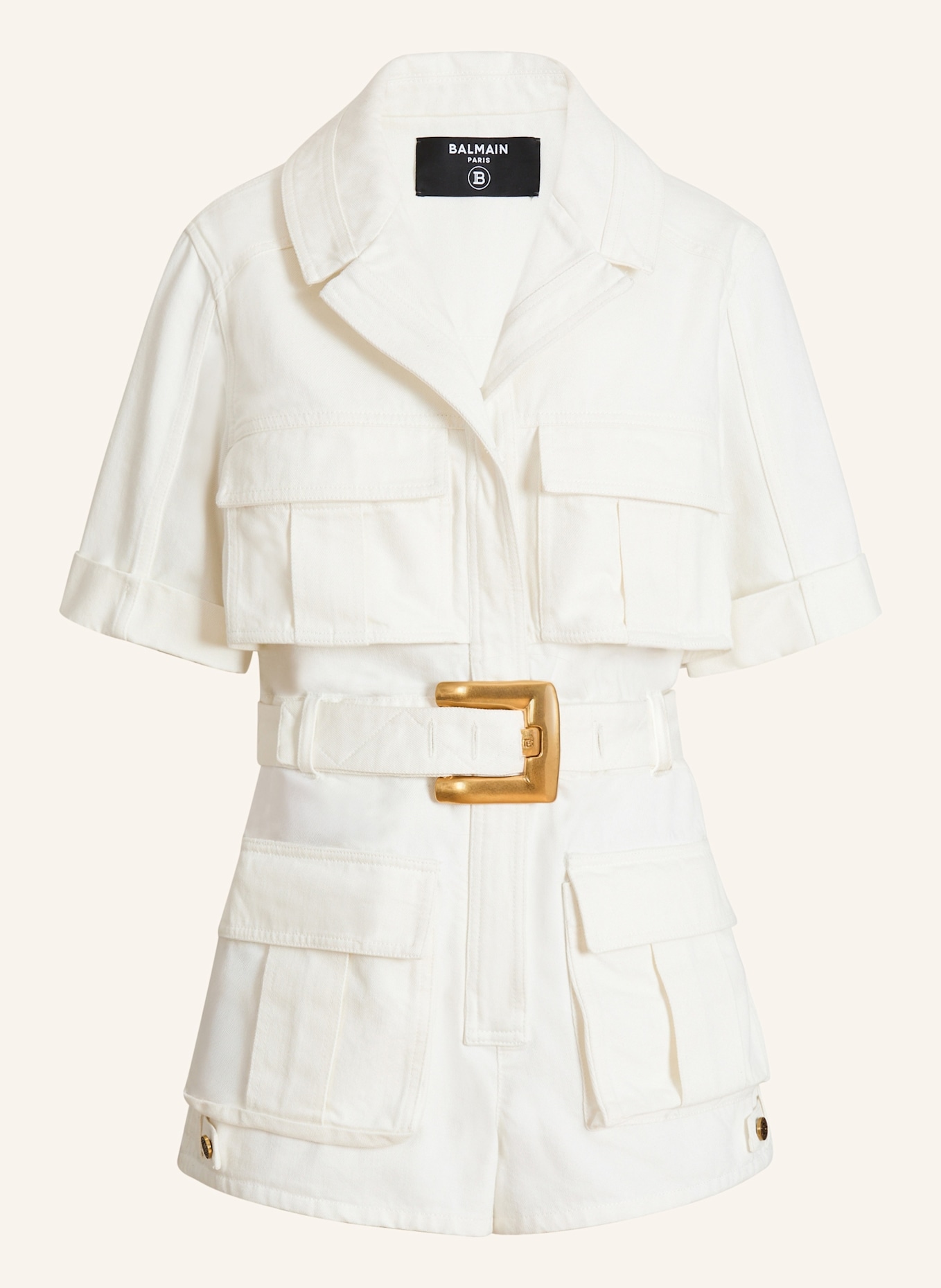BALMAIN Jumpsuit mit Gürtel aus Denim: WEISS
