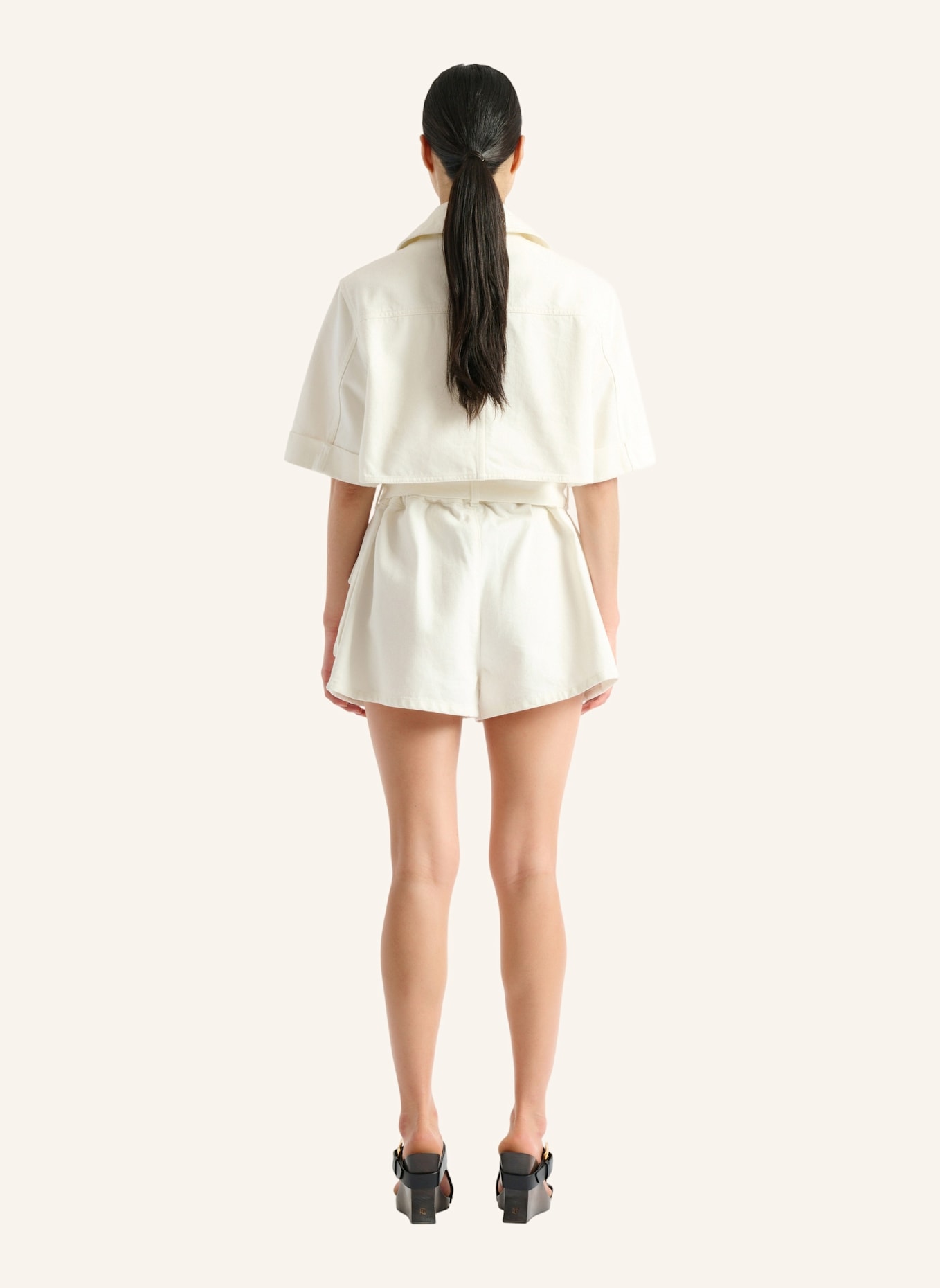 BALMAIN Jumpsuit mit Gürtel aus Denim: WEISS