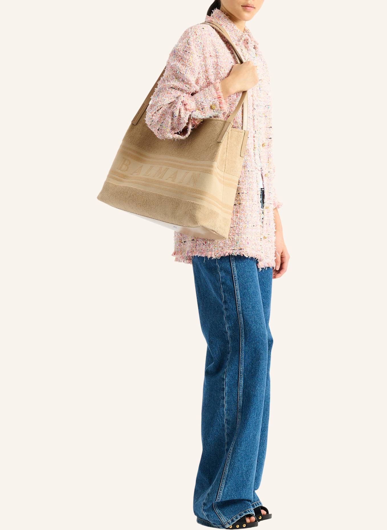 BALMAIN Mittelgroßer Release Shopper aus Baumwollfrottee: KHAKI