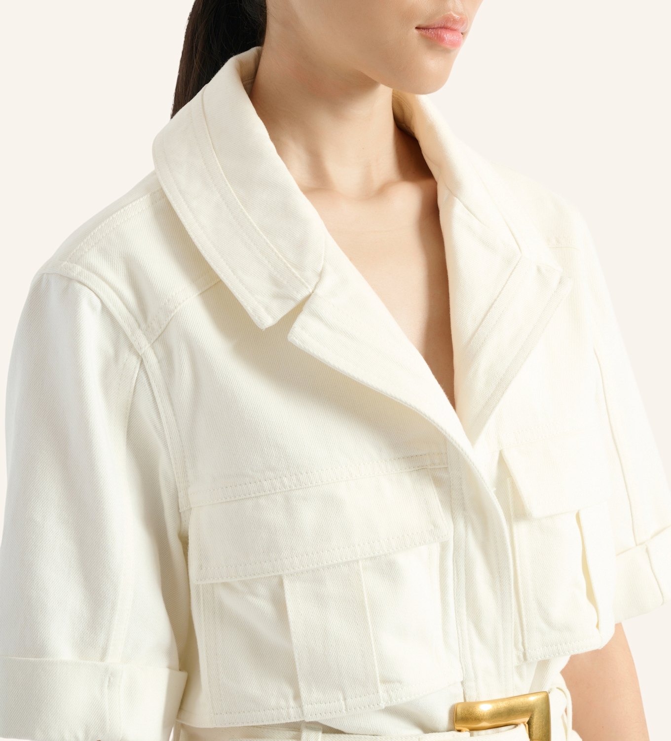 BALMAIN Jumpsuit mit Gürtel aus Denim: WEISS