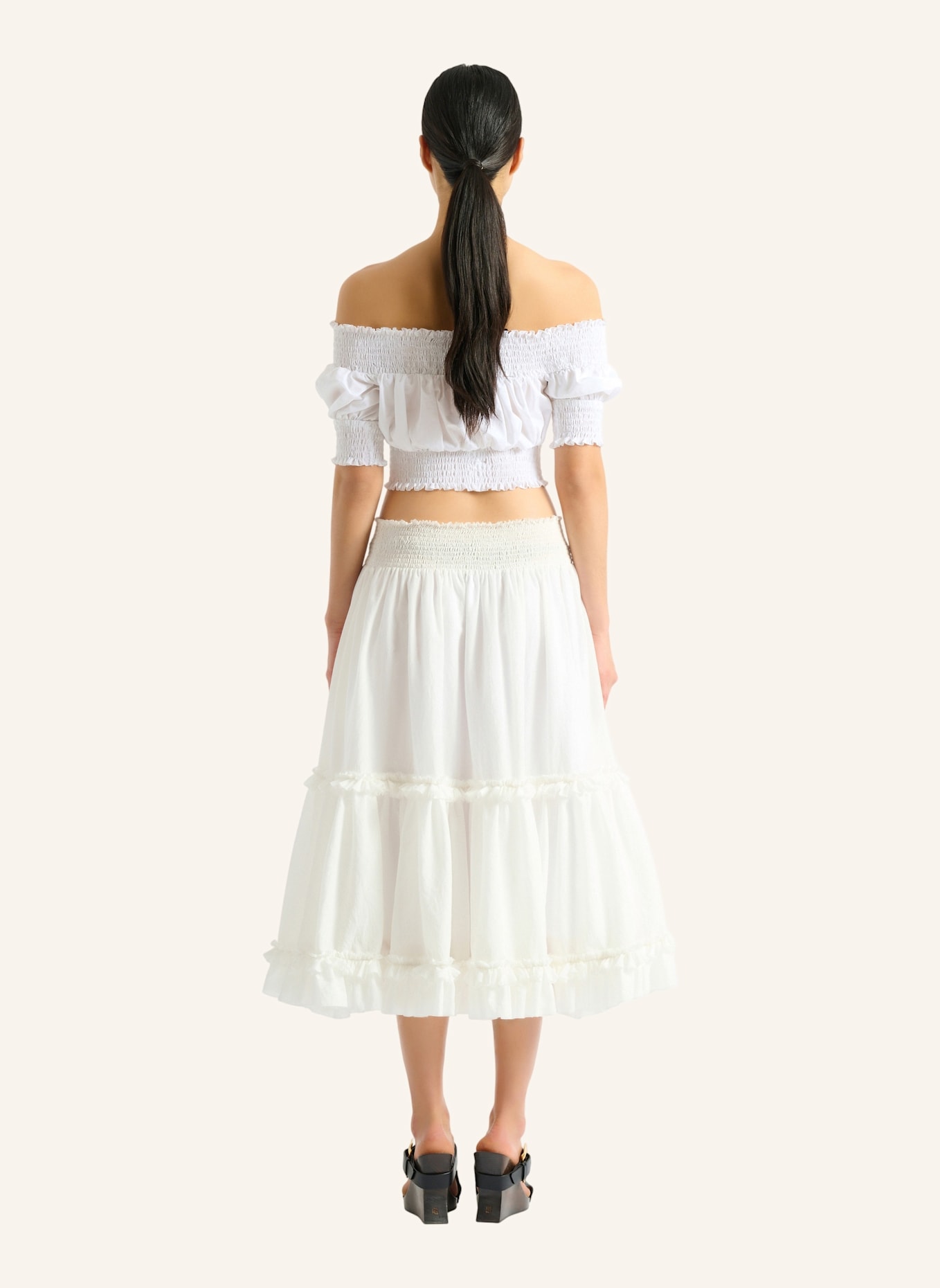 BALMAIN Schulterfreies Oberteil aus Popeline: WEISS