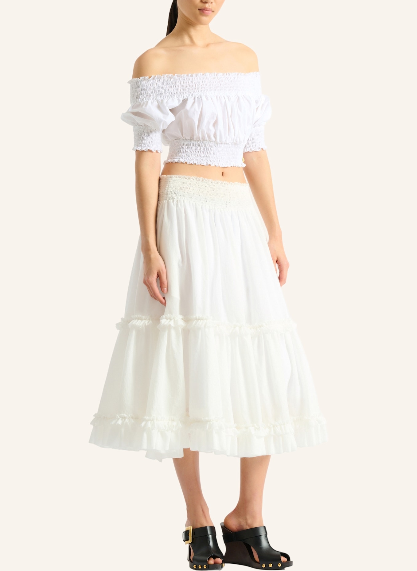 BALMAIN Schulterfreies Oberteil aus Popeline: WEISS