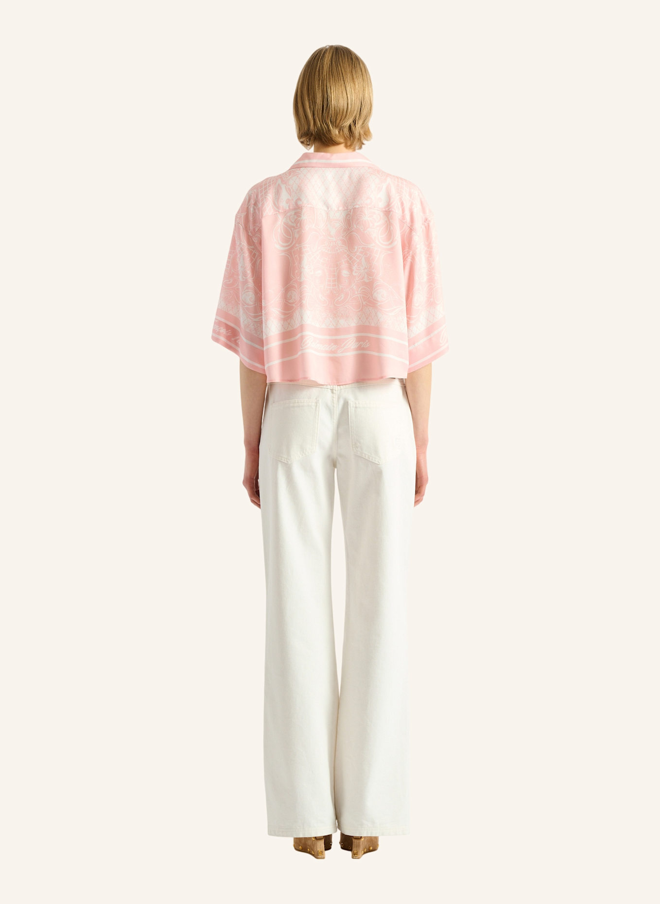 BALMAIN Bedrucktes Foulard Pyjamahemd: ROSA