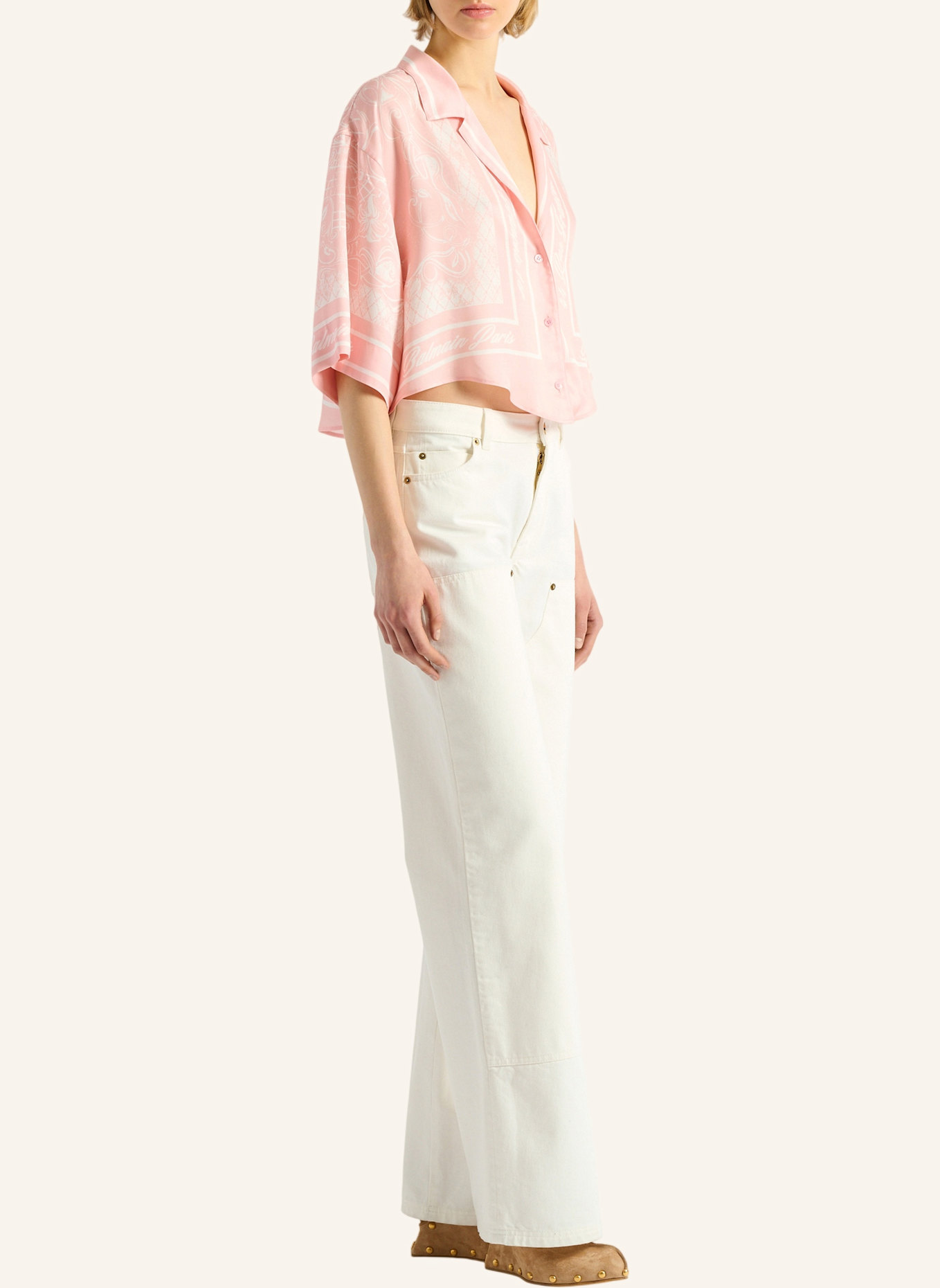 BALMAIN Bedrucktes Foulard Pyjamahemd: ROSA
