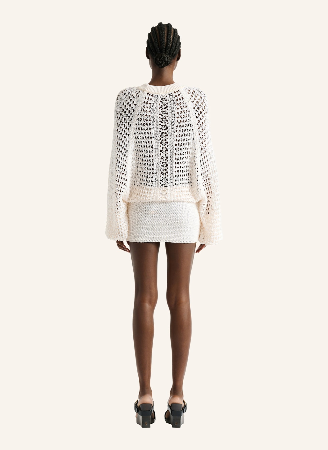 BALMAIN Kurzes Kleid aus gehäkelter Spitze: WEISS