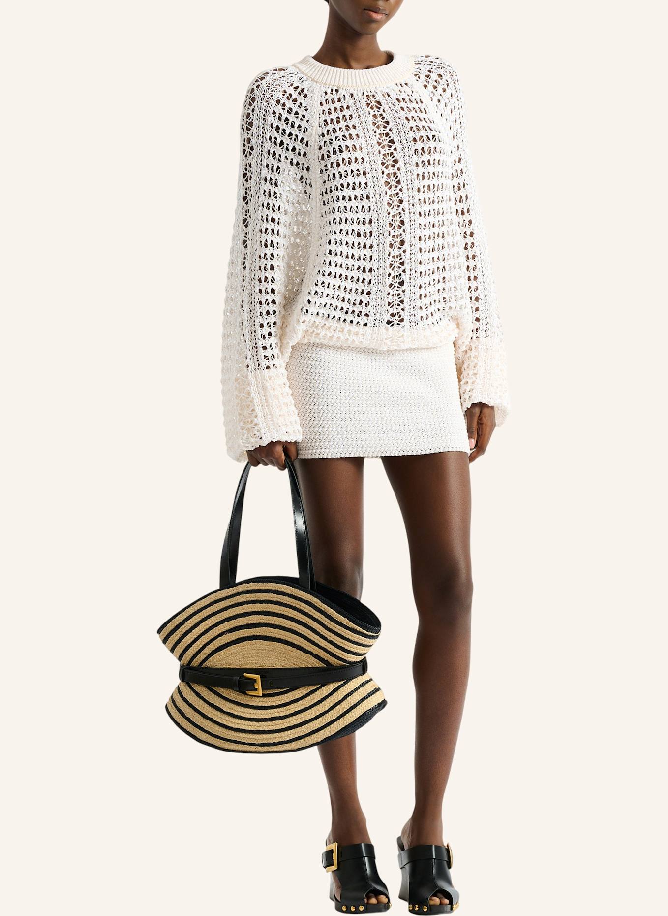 BALMAIN Kurzes Kleid aus gehäkelter Spitze: WEISS