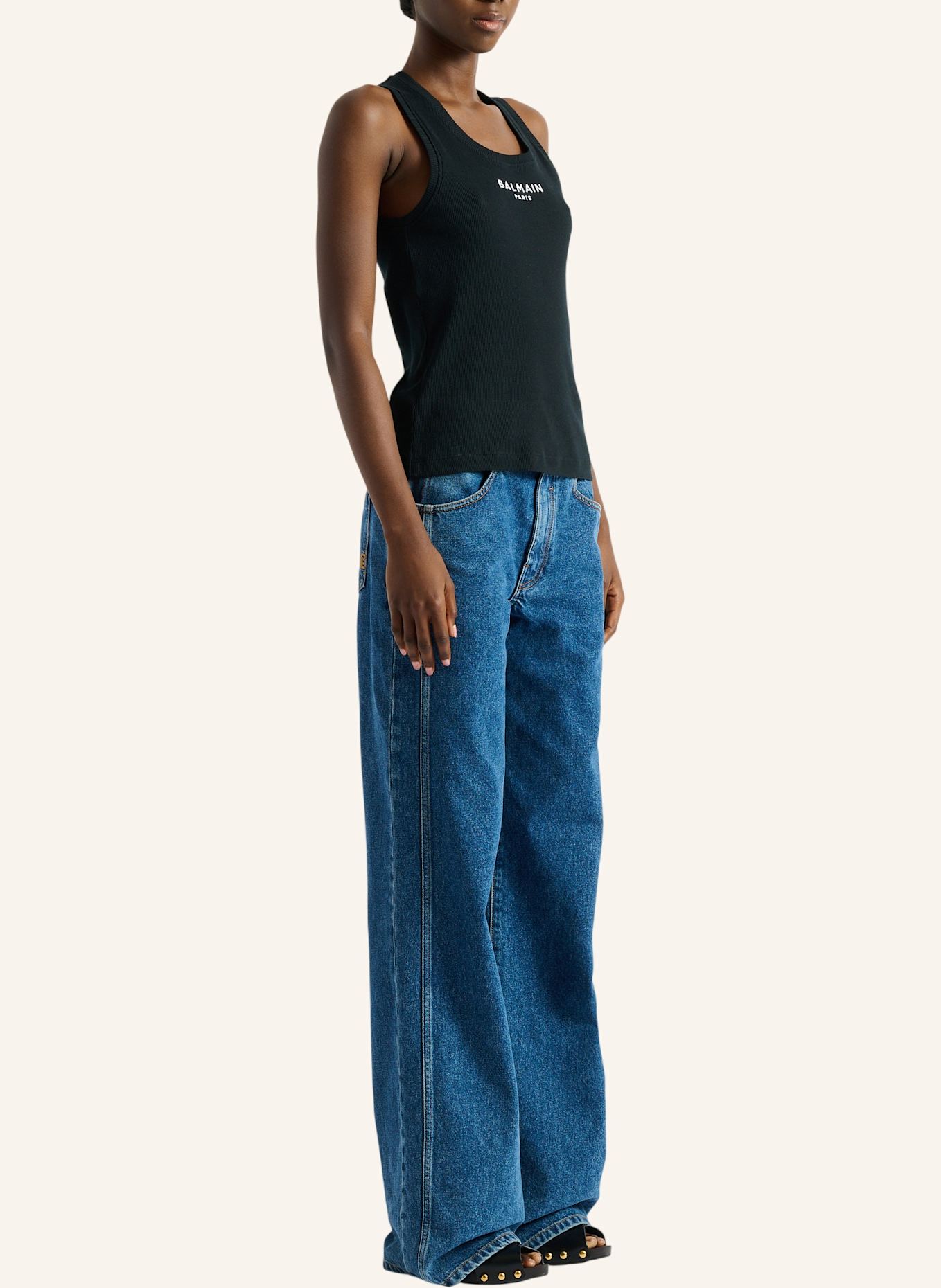 BALMAIN Tanktop mit Balmain Paris-Stickerei: SCHWARZ