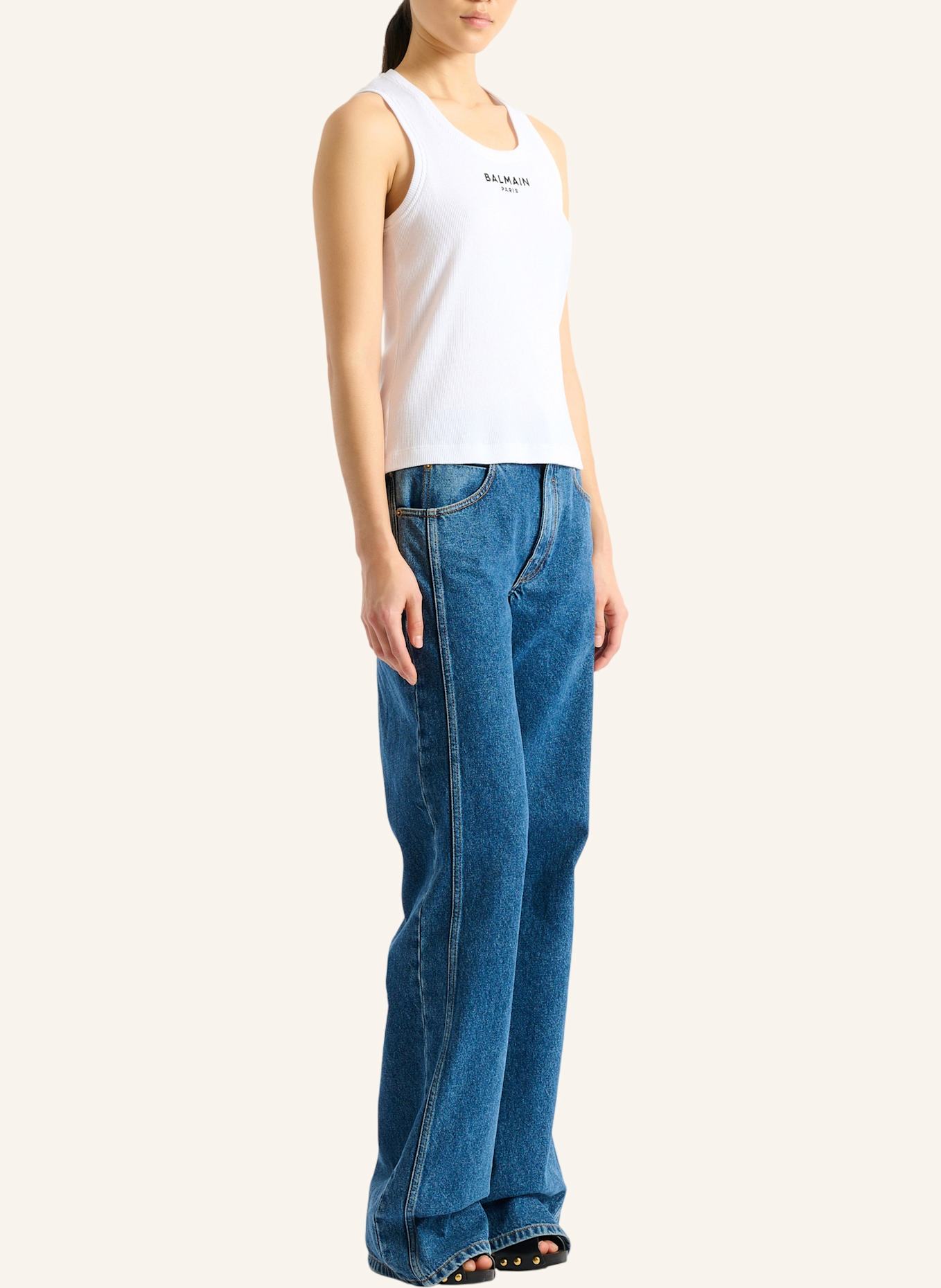 BALMAIN Tanktop mit Balmain Paris-Stickerei: WEISS