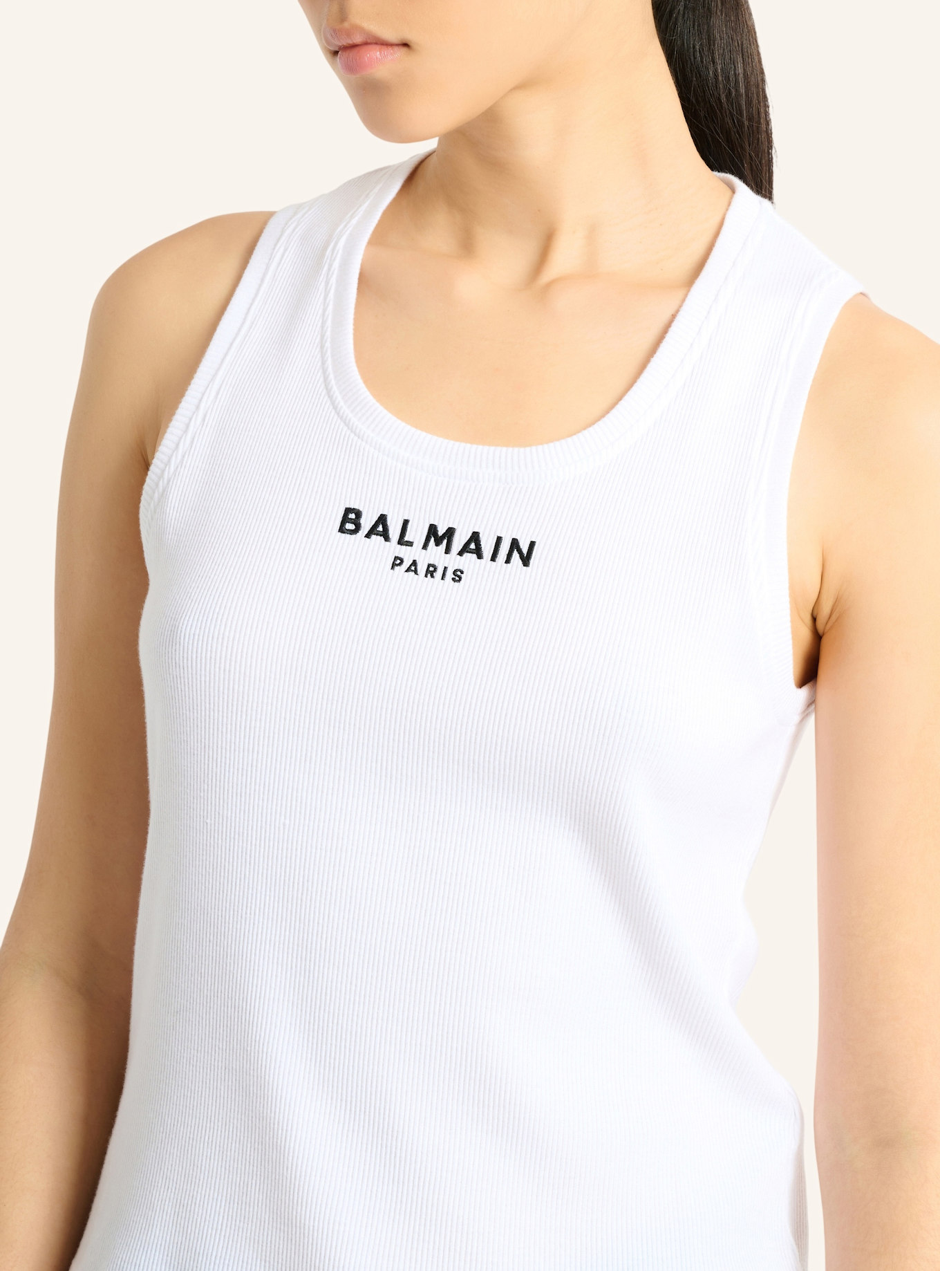 BALMAIN Tanktop mit Balmain Paris-Stickerei: WEISS