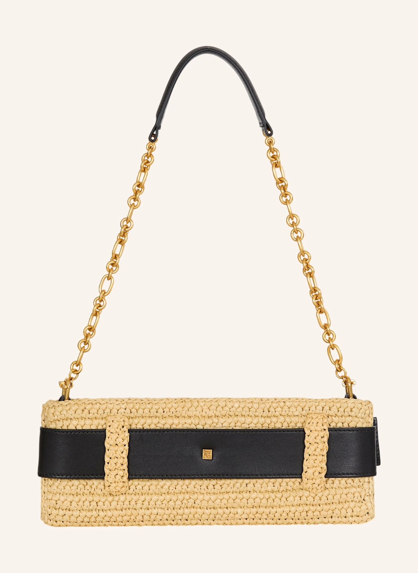 BALMAIN Anthem Clutch aus gehäkeltem Stoff und Glattleder: KHAKI