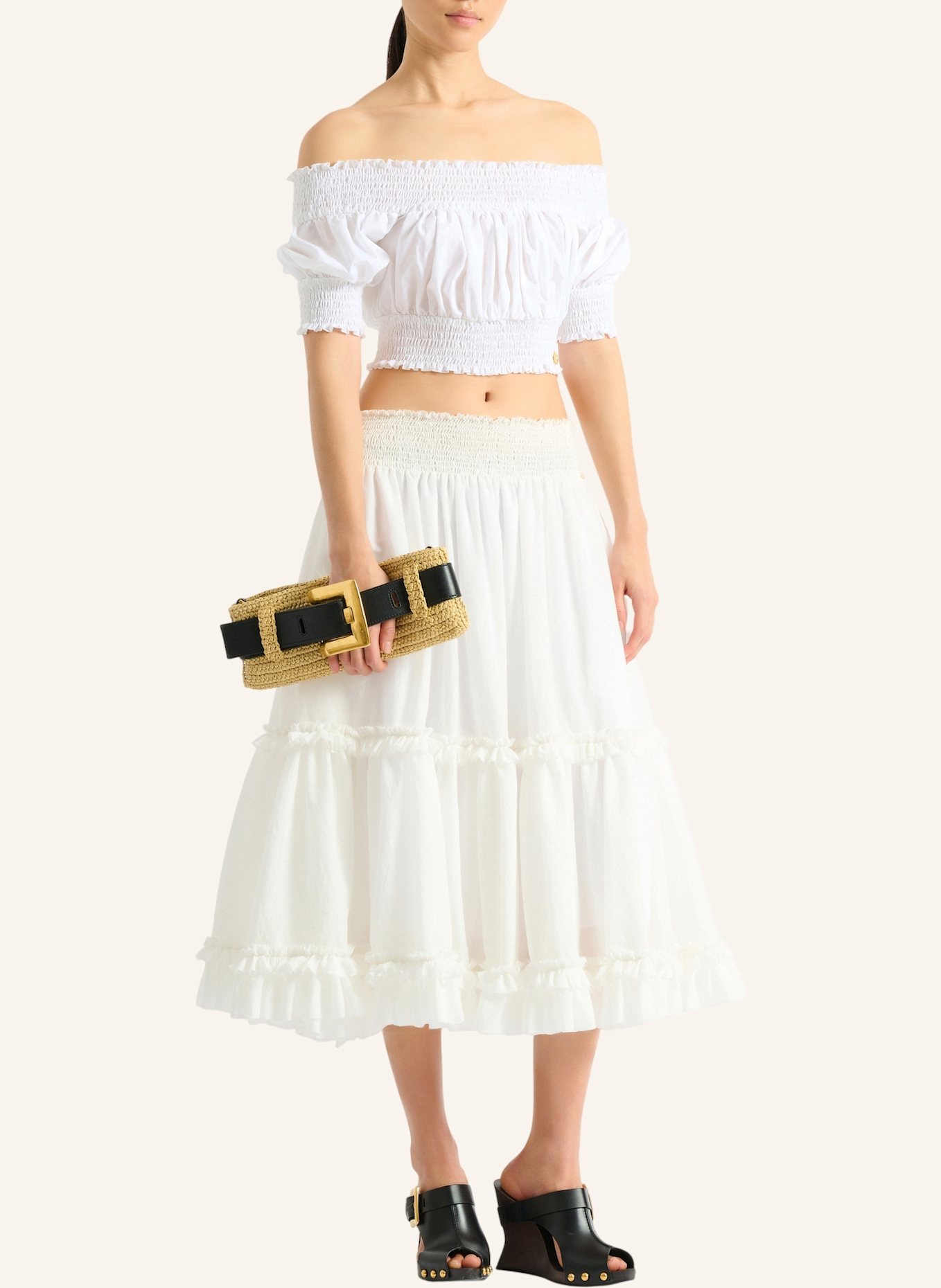 BALMAIN Anthem Clutch aus gehäkeltem Stoff und Glattleder: KHAKI