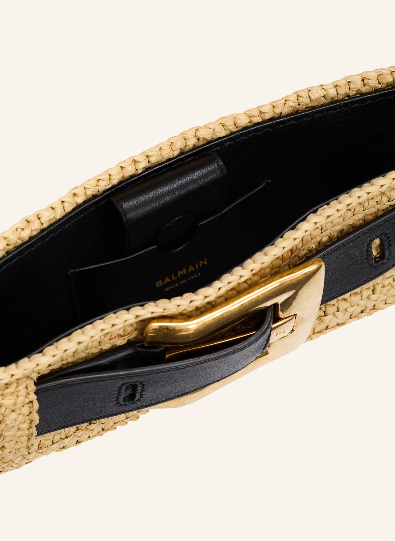 BALMAIN Anthem Clutch aus gehäkeltem Stoff und Glattleder: KHAKI