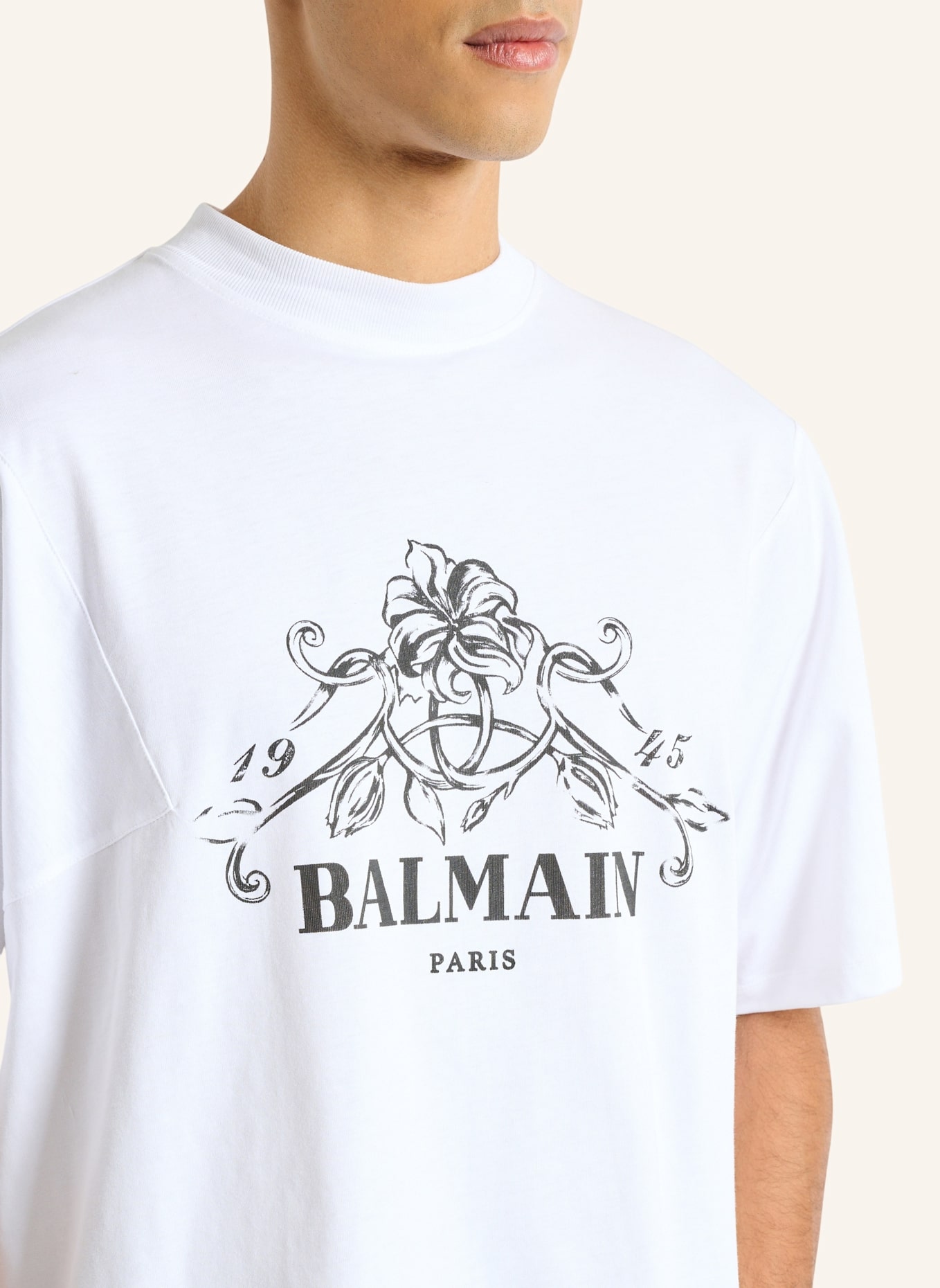 BALMAIN Bedrucktes Balmain Vine T-Shirt: WEISS