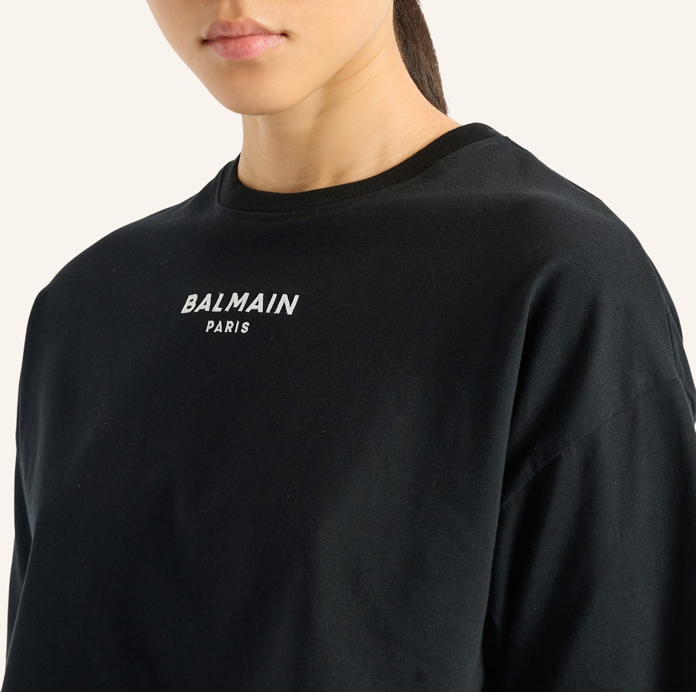 BALMAIN Besticktes Balmain Paris T-Shirt: SCHWARZ