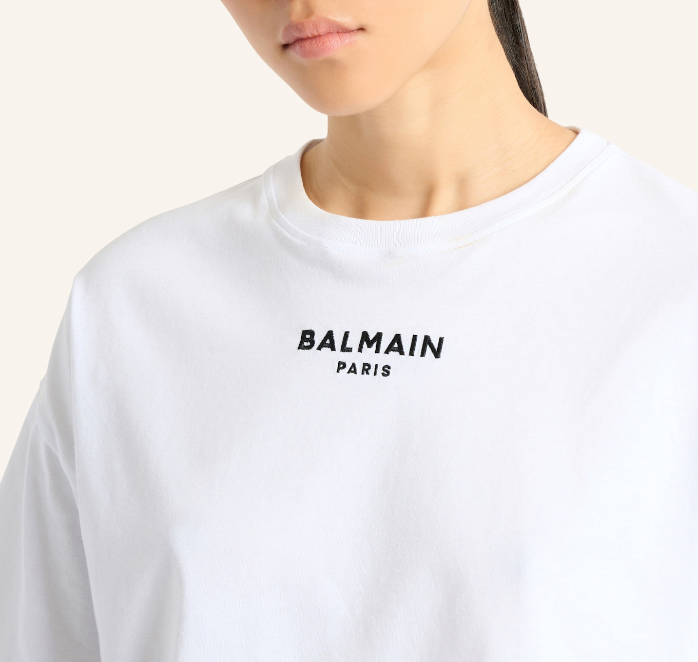 BALMAIN Besticktes Balmain Paris T-Shirt: WEISS