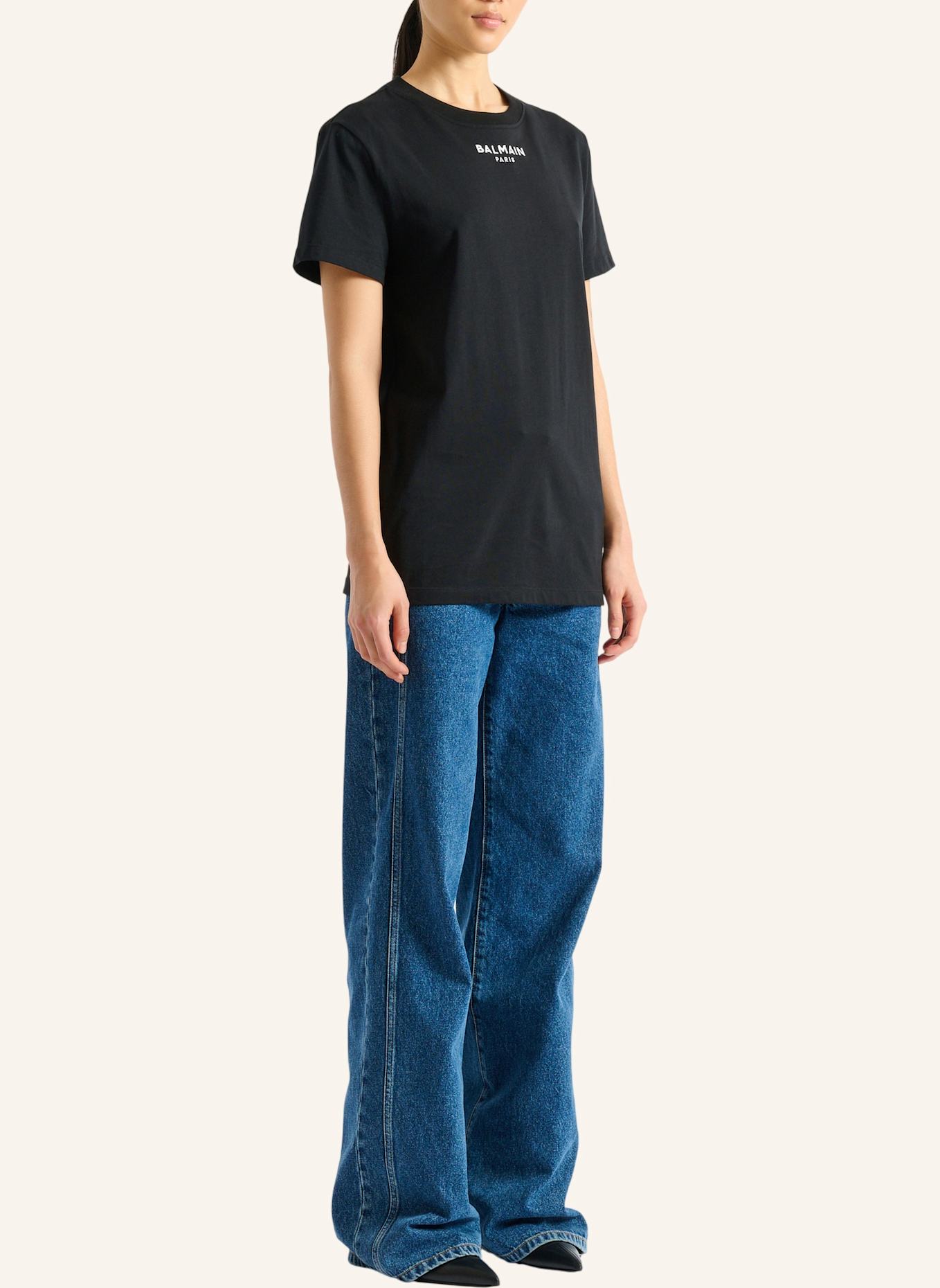 BALMAIN Besticktes Balmain Paris T-Shirt: SCHWARZ