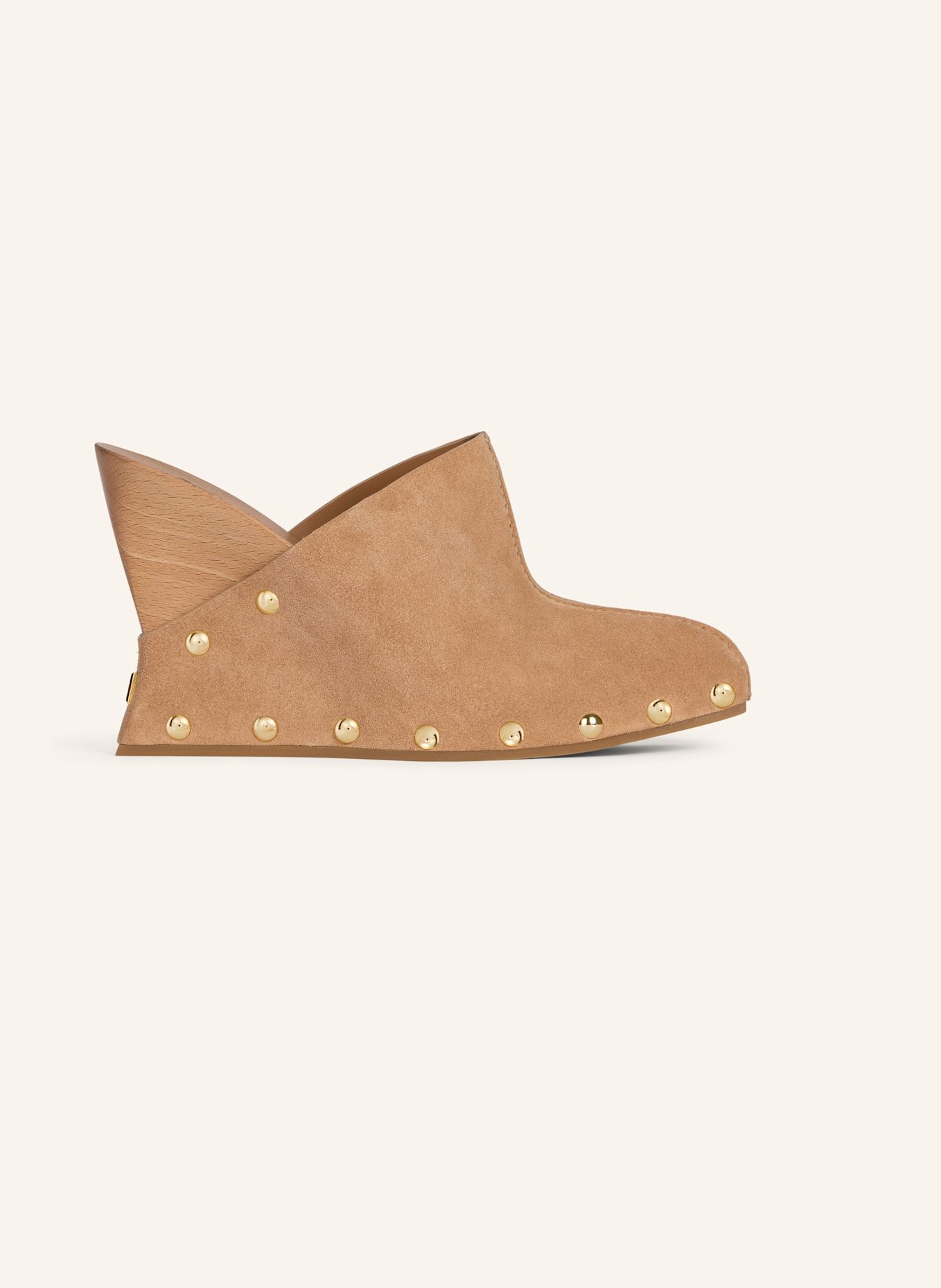 BALMAIN Wedge Clogs aus Holz und Wildleder: KHAKI