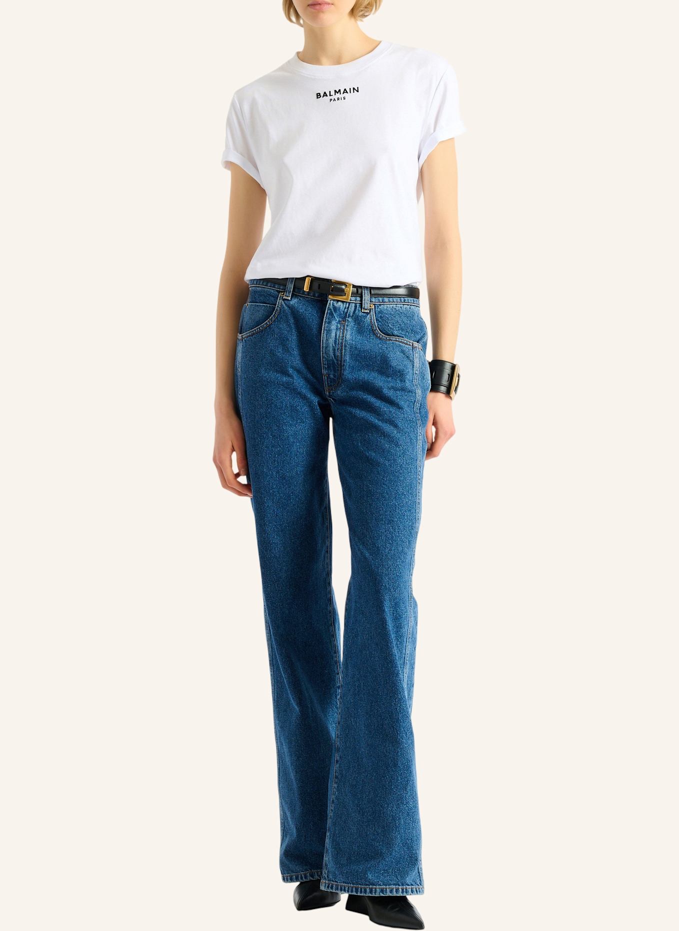 BALMAIN Besticktes Balmain Paris T-Shirt: WEISS