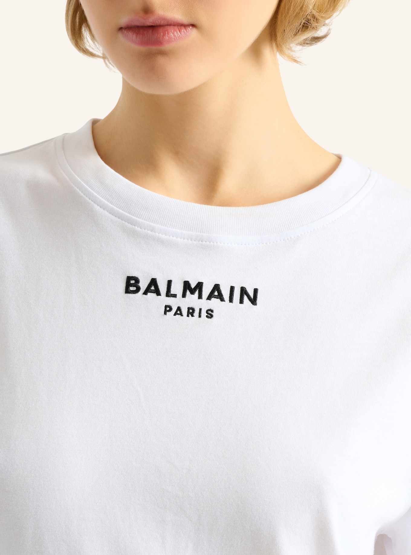BALMAIN Besticktes Balmain Paris T-Shirt: WEISS
