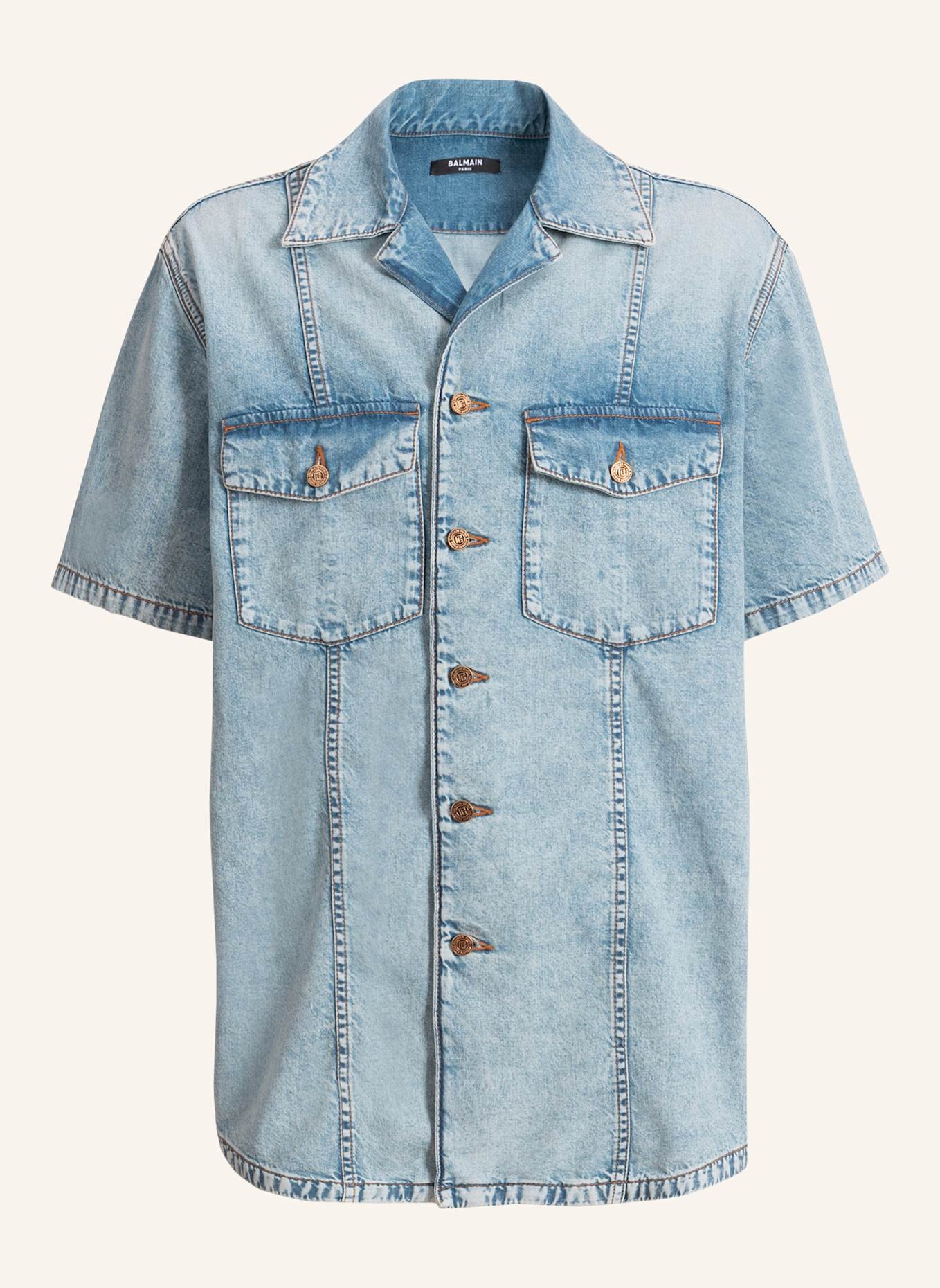 BALMAIN Hemd aus verwaschenem Denim in Light Blue: BLAU