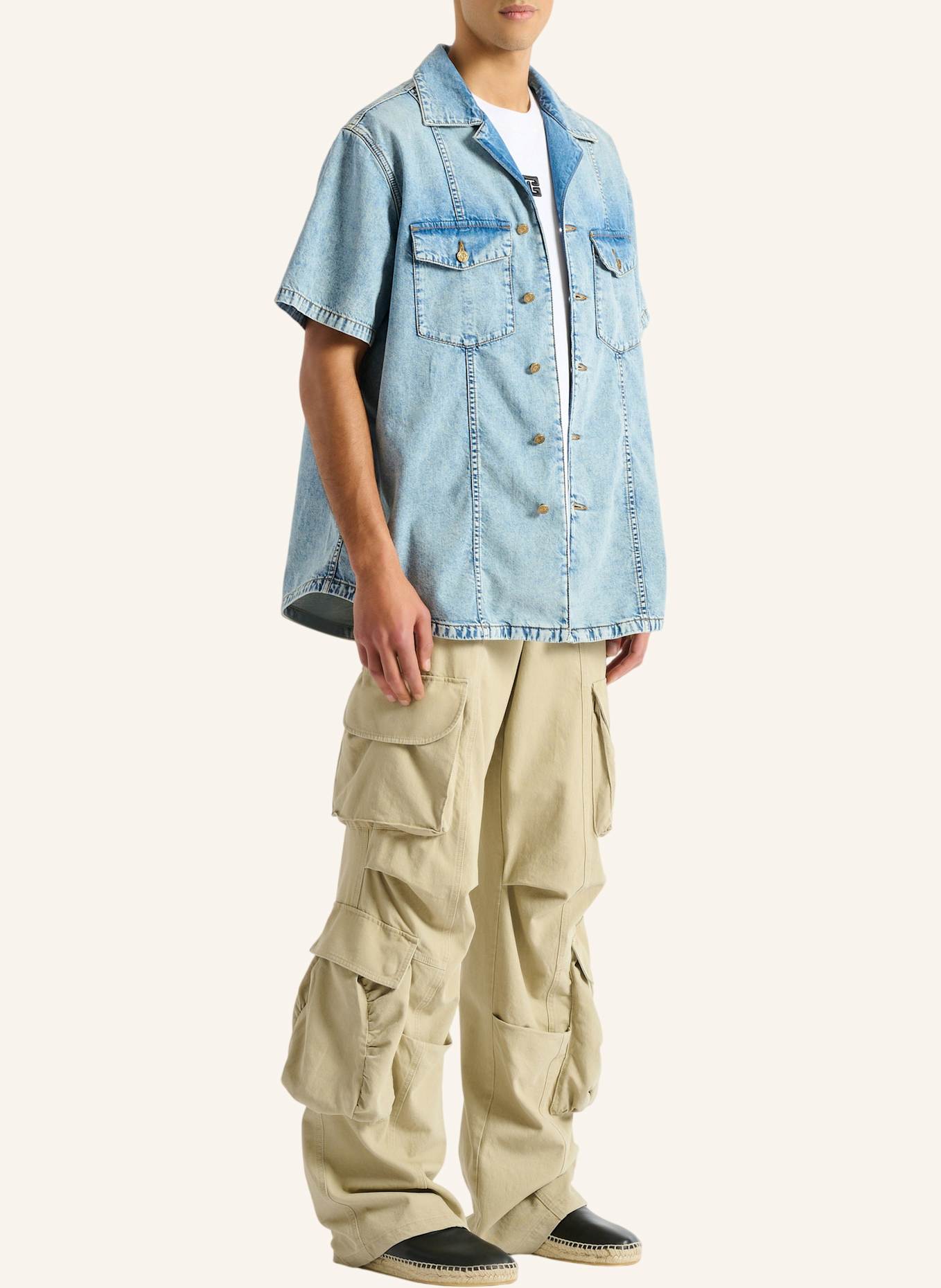 BALMAIN Hemd aus verwaschenem Denim in Light Blue: BLAU