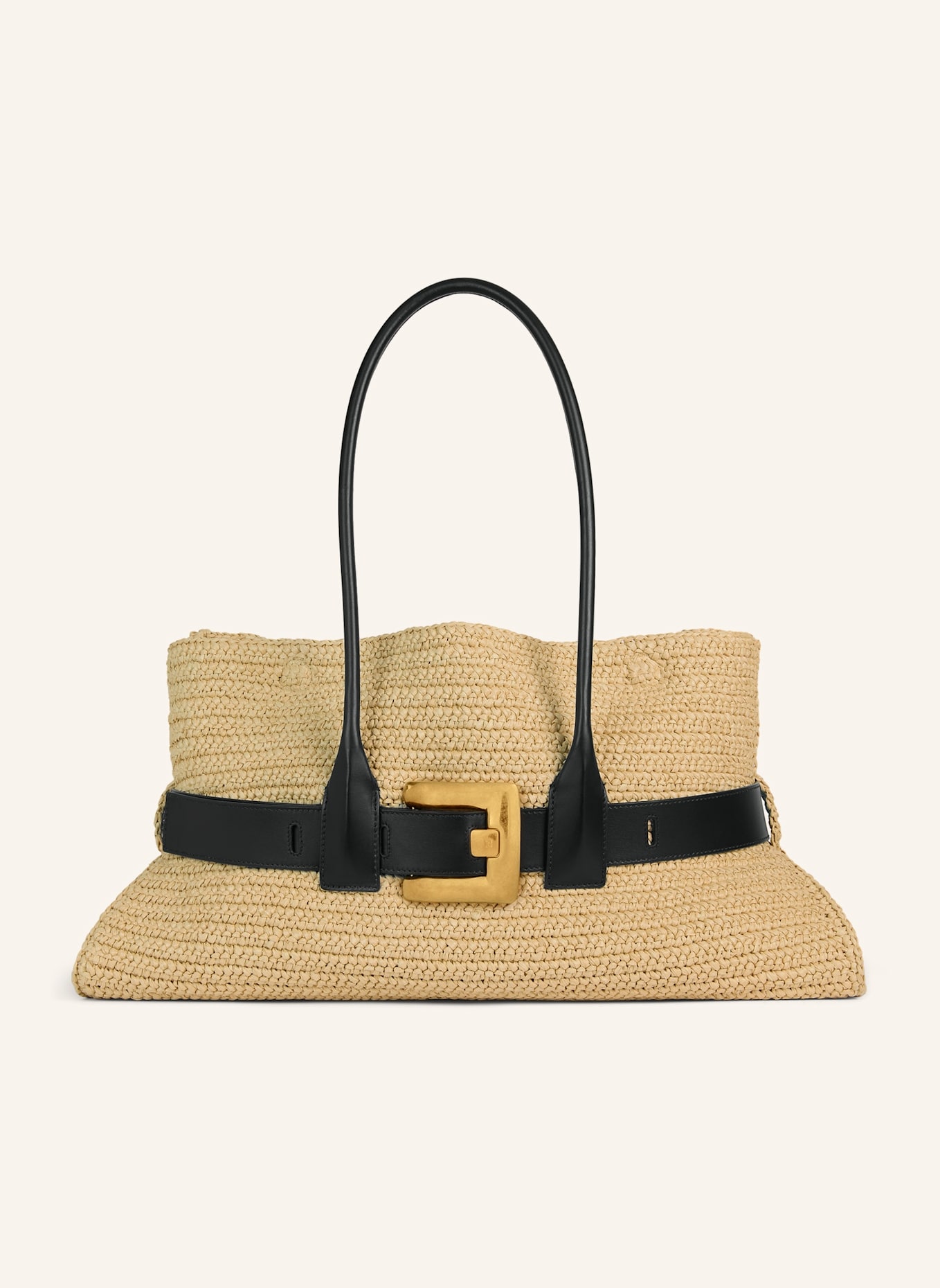 BALMAIN Große Anthem Tasche aus gehäkeltem Stoff und Glattleder: KHAKI