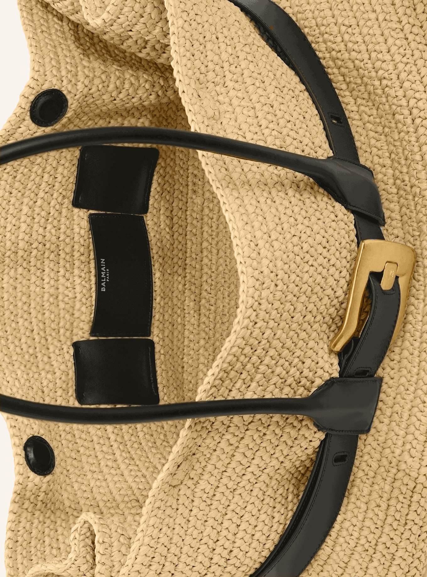 BALMAIN Große Anthem Tasche aus gehäkeltem Stoff und Glattleder: KHAKI