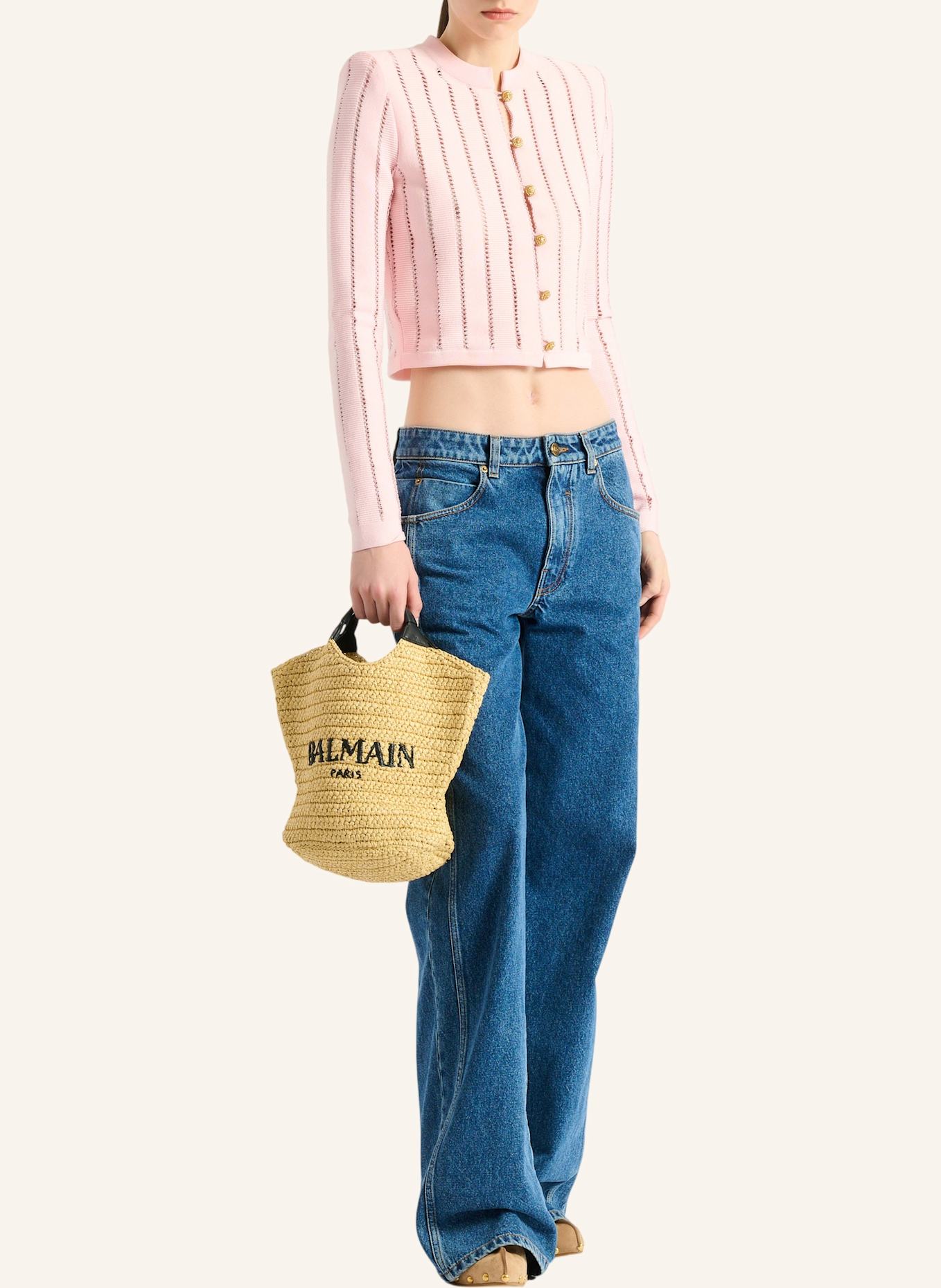 BALMAIN Kurzer Cardigan aus Fléchage-Gewebe: ROSA