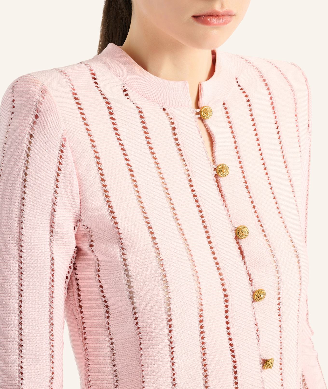 BALMAIN Kurzer Cardigan aus Fléchage-Gewebe: ROSA