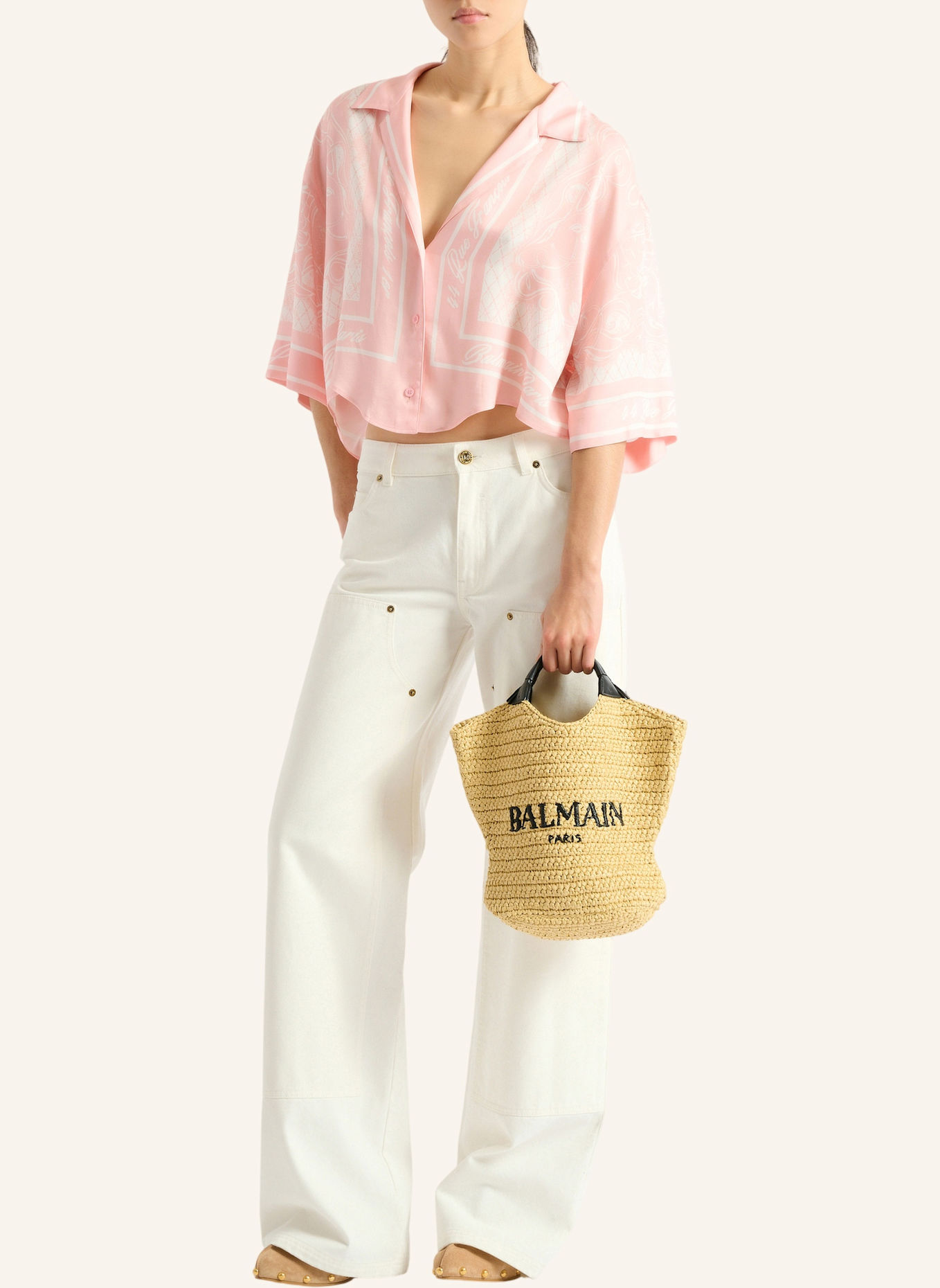 BALMAIN Gehäkelter Balmain Mini-Shopper: KHAKI