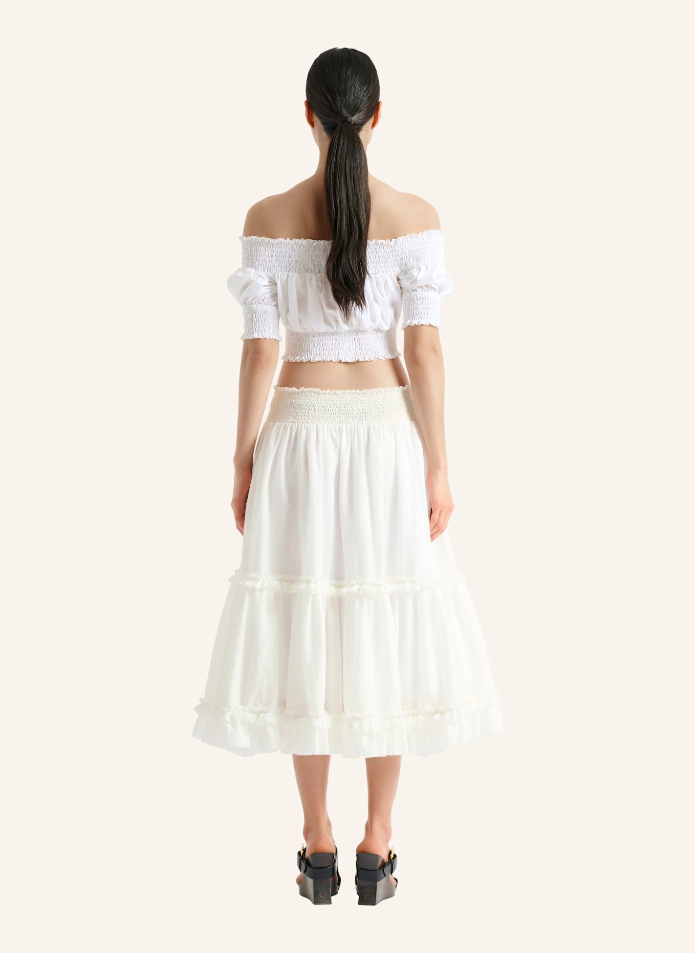BALMAIN Langer Rock mit Raffungen: WEISS