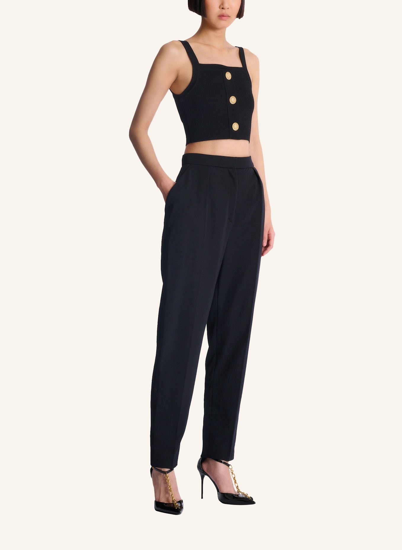 BALMAIN Bustier-Top mit Knöpfen: SCHWARZ